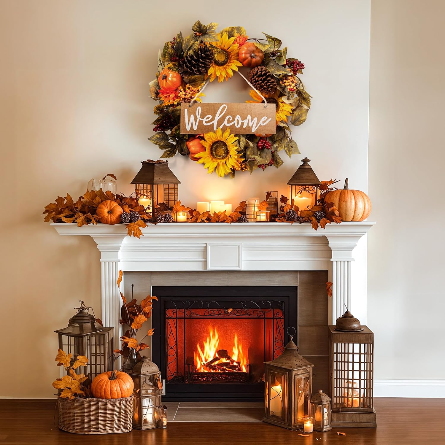 20 Inch Fall Wreath with Welcome Sign Decor