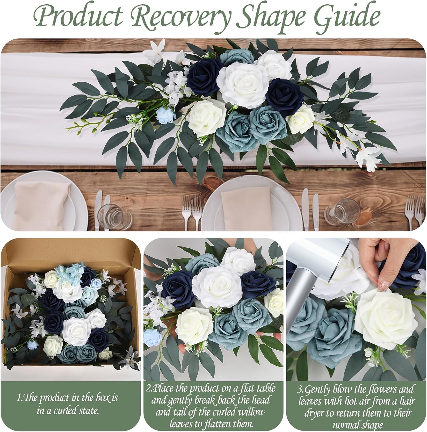 Wilupry Blue Wedding Arch Flowers 2PCS Decorative Swag