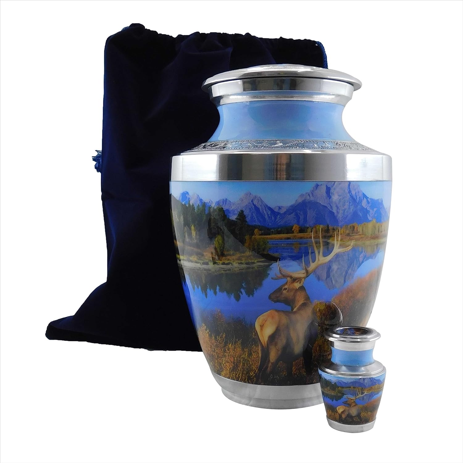 Personalized Large Funeral Urn with Velvet Bag and Keepsake