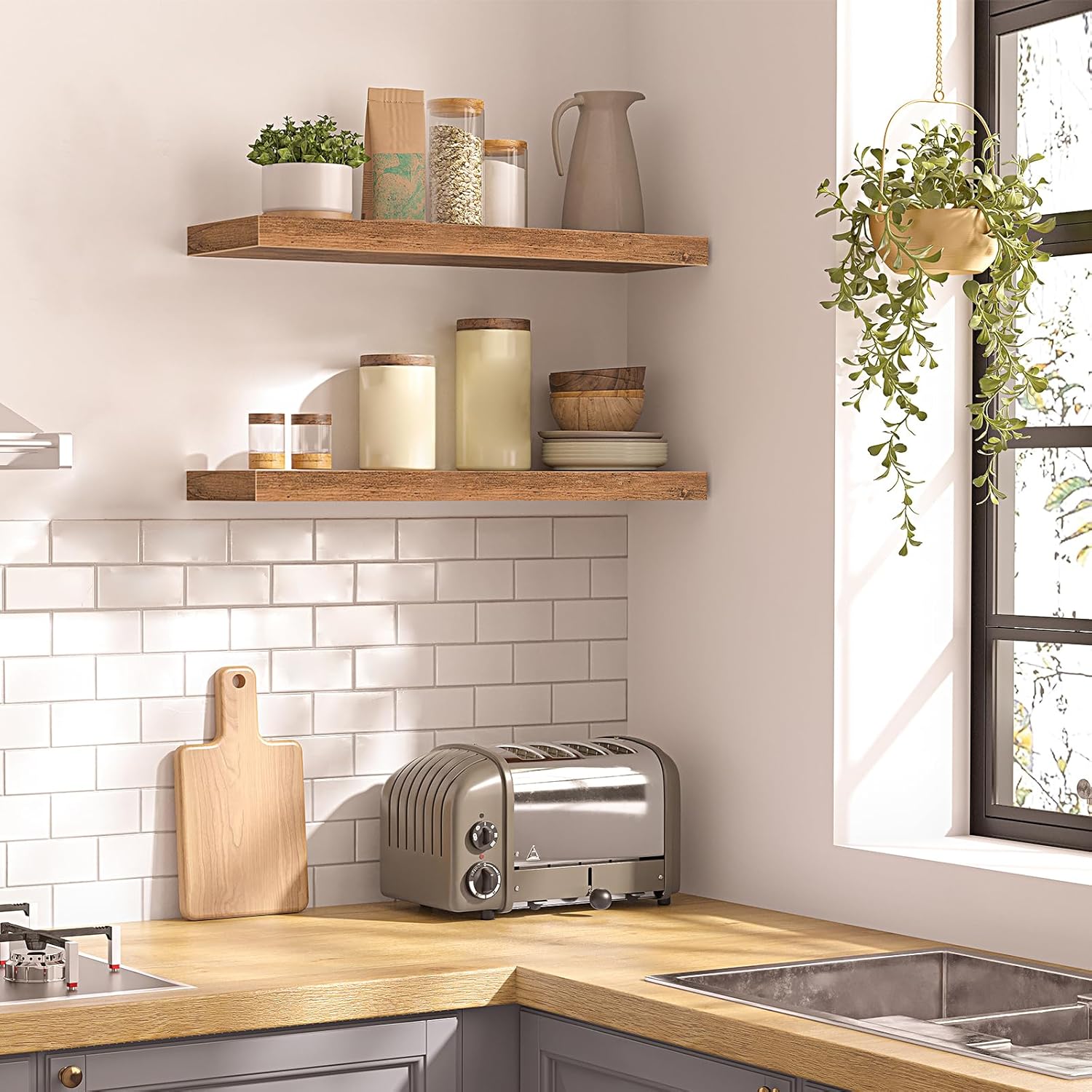 HOOBRO Floating Shelves for Wall Set of 2 236 Inch Rustic Brown
