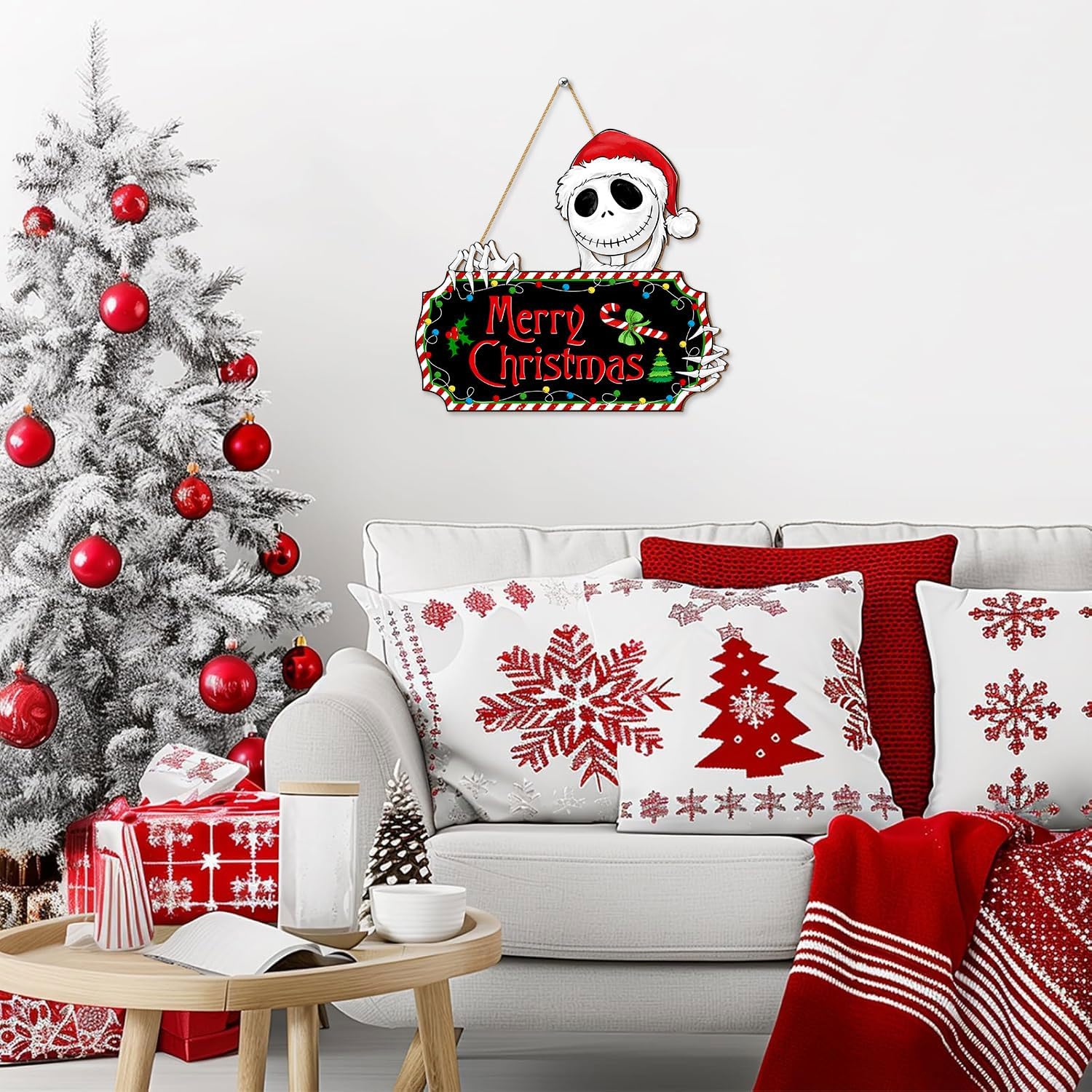 Funny Christmas Door Sign with Skeletal Santa