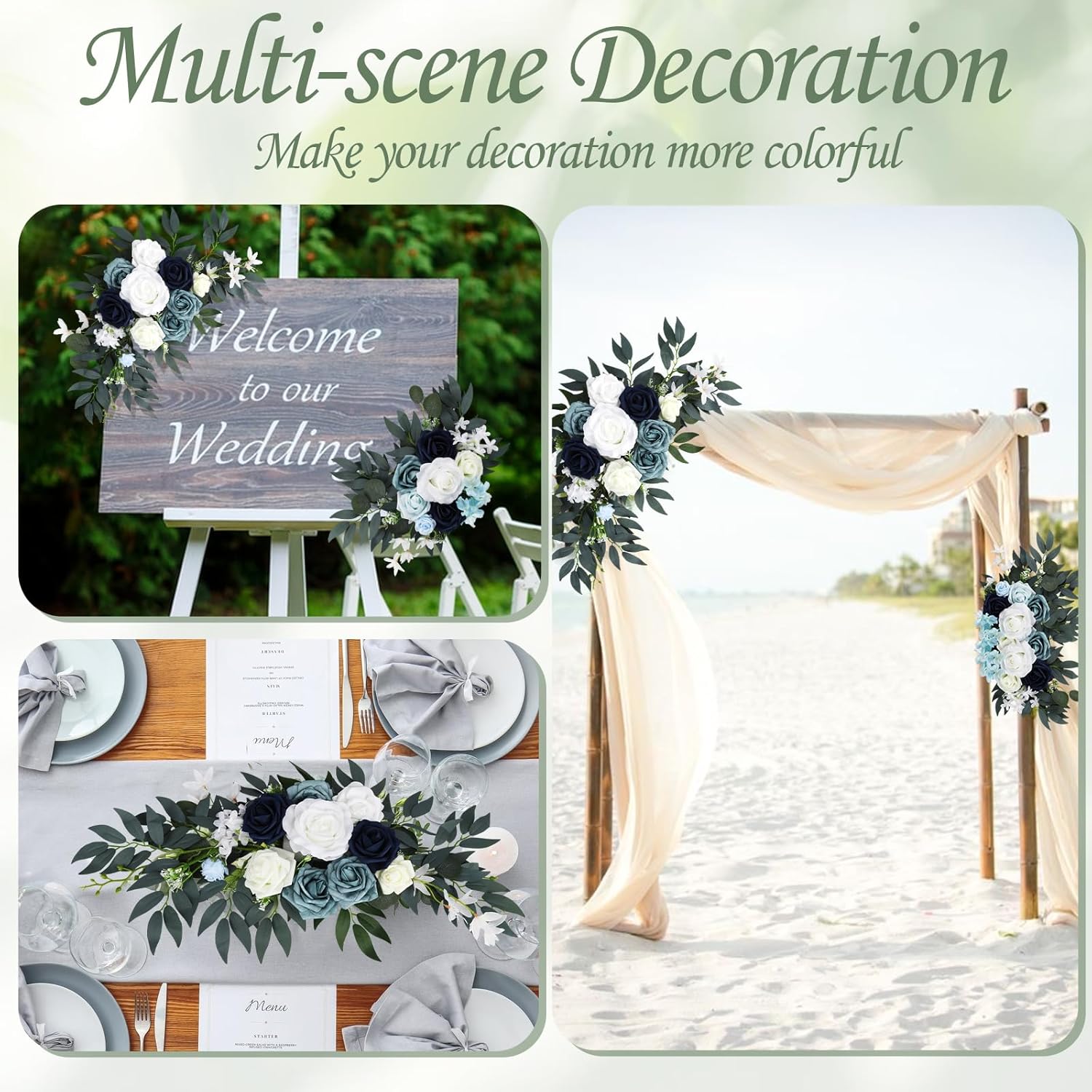 Wilupry Blue Wedding Arch Flowers 2PCS Decorative Swag