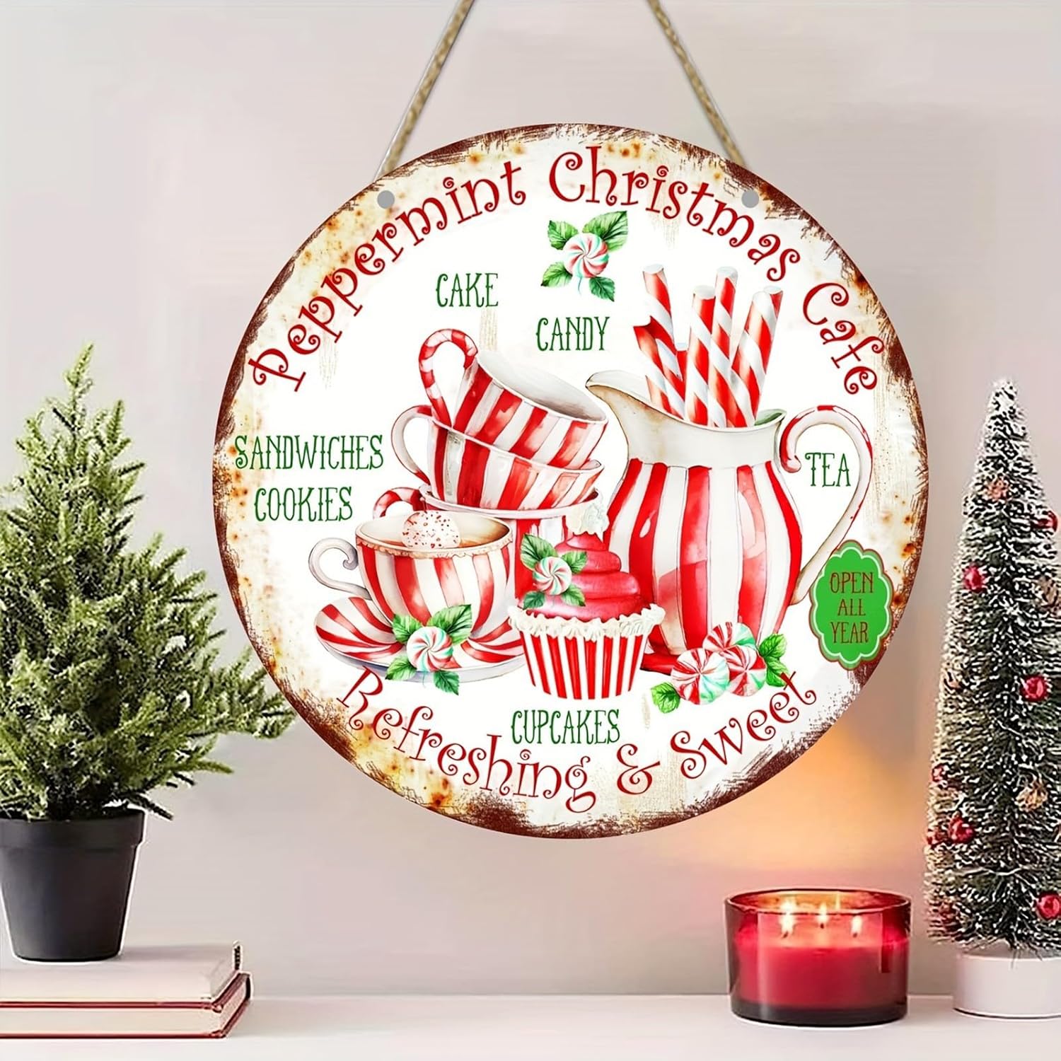 Wooden Christmas Welcome Door Wreath Sign