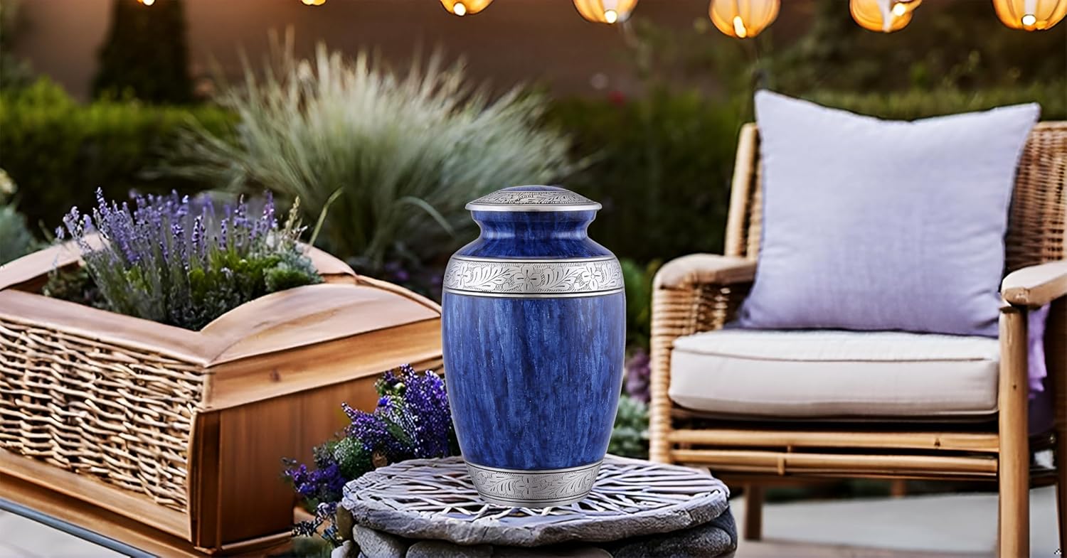 Elegant Blue Cremation Urn for Adult Ashes