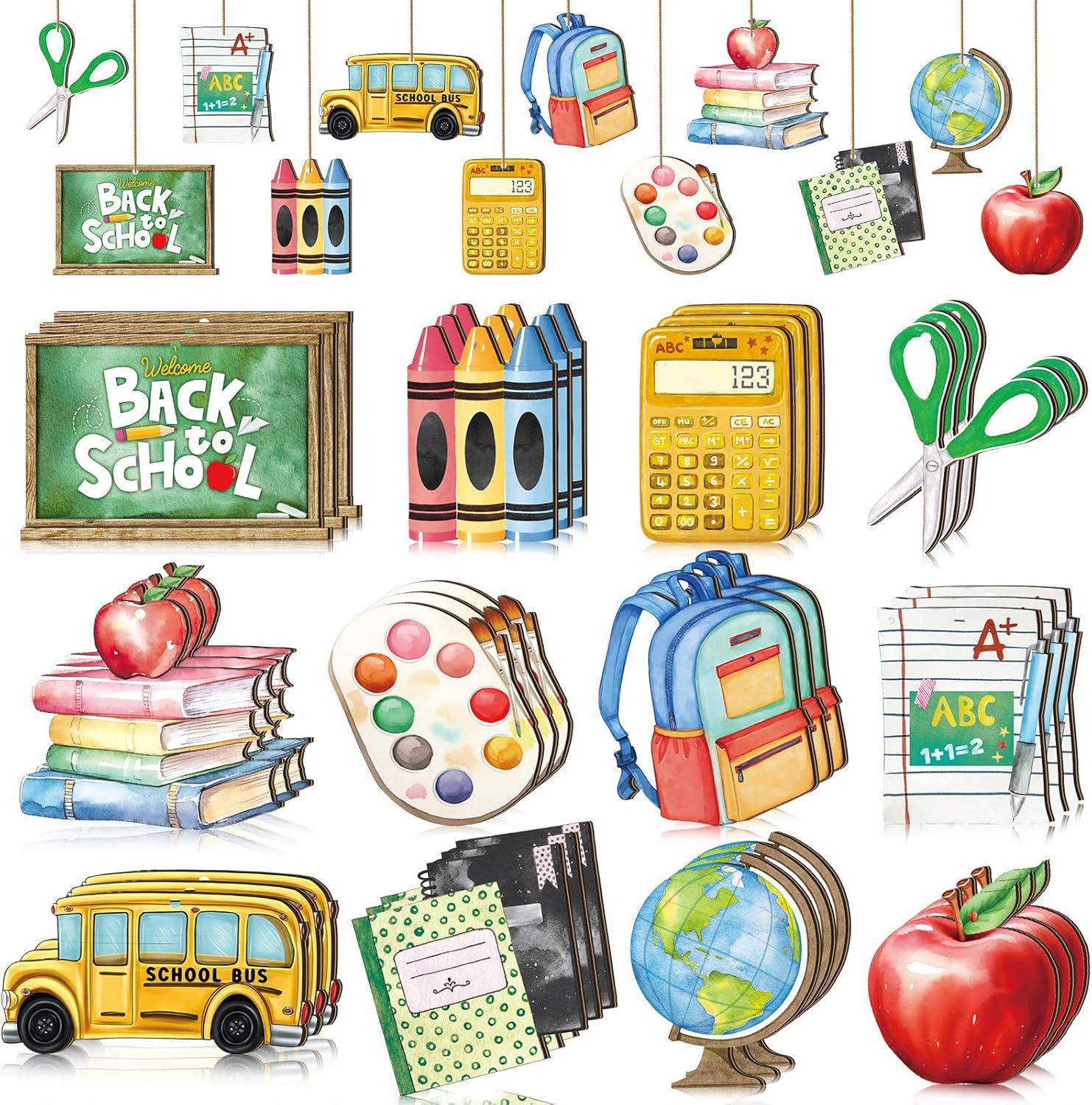 36 Pcs Back to School Wooden Hanging Ornaments