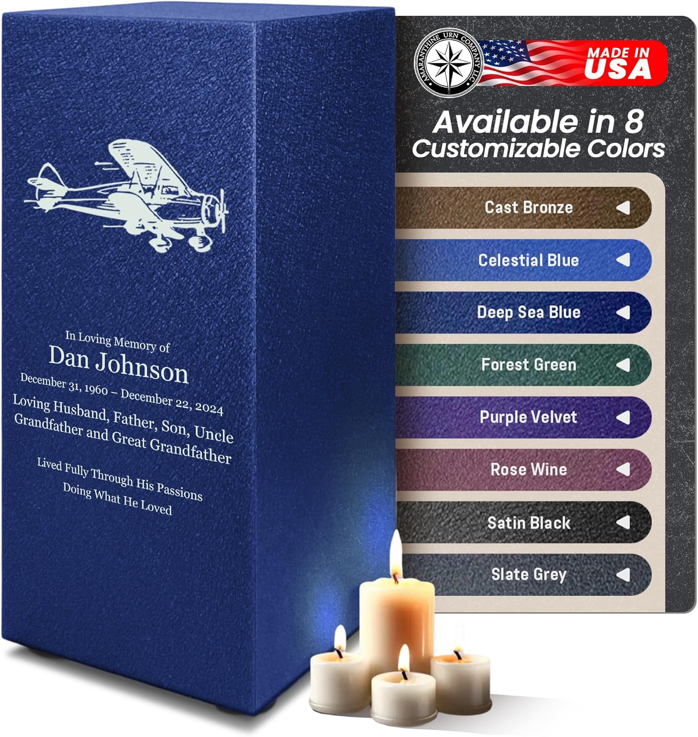 Elegant Customizable Cremation Urn for Human Ashes - Airplane Pilot