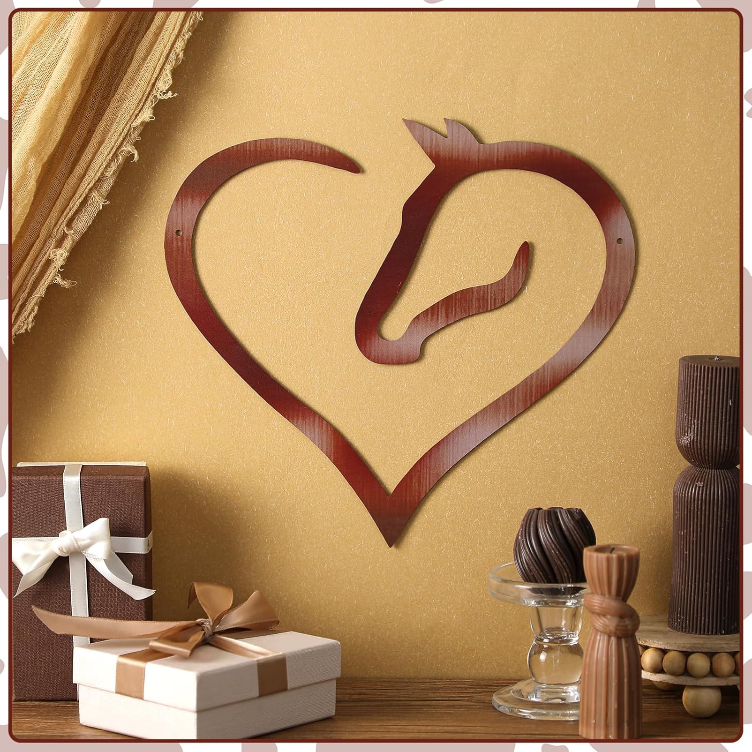Antique Copper Horse Heart Wall Sculpture Decor