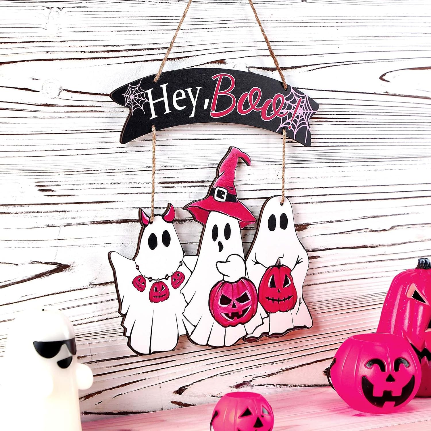 Kigley Halloween Wooden Door Decor Set with 3 Signs