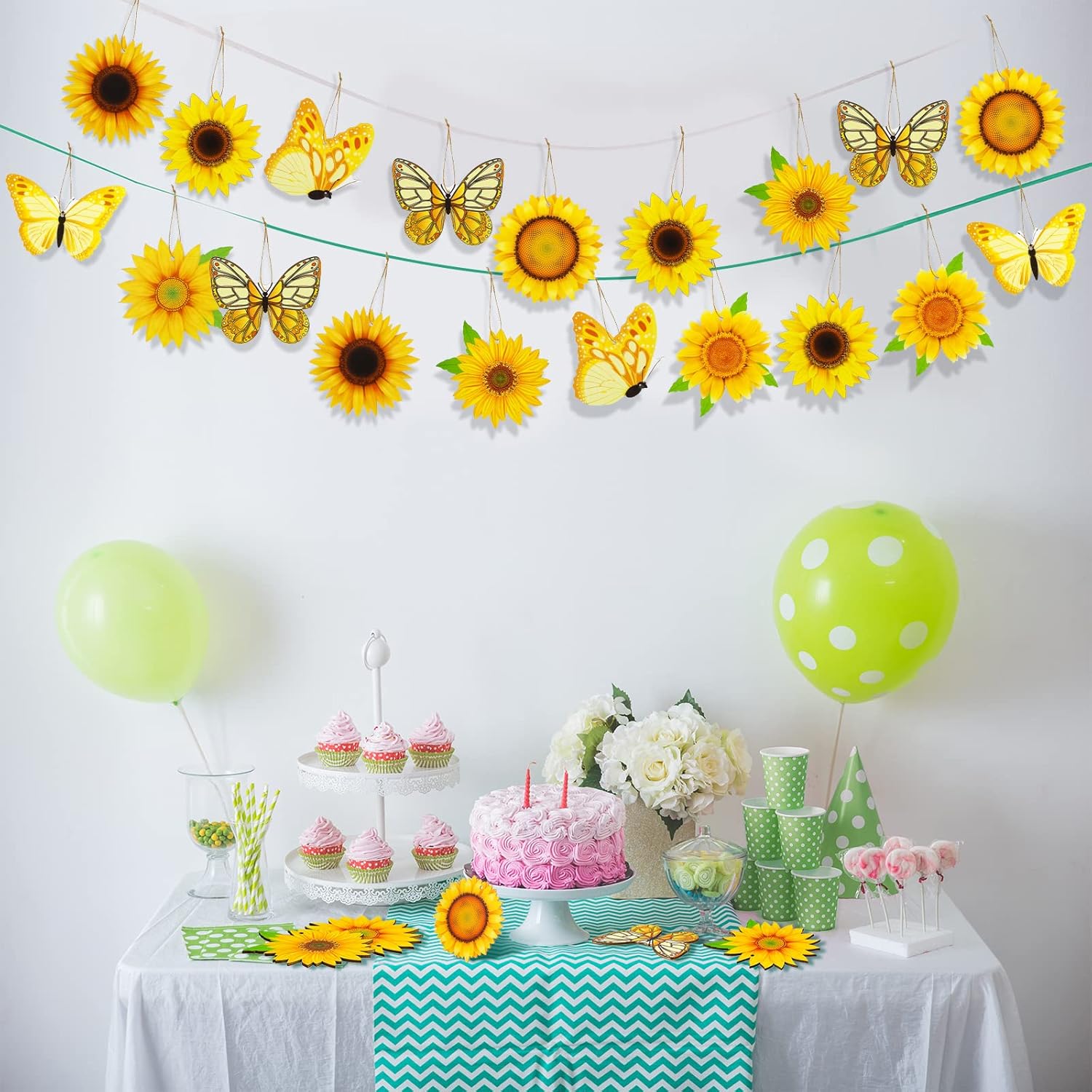 Amyhill 27 Pcs Sunflower Butterfly Wooden Hanging Ornaments Set