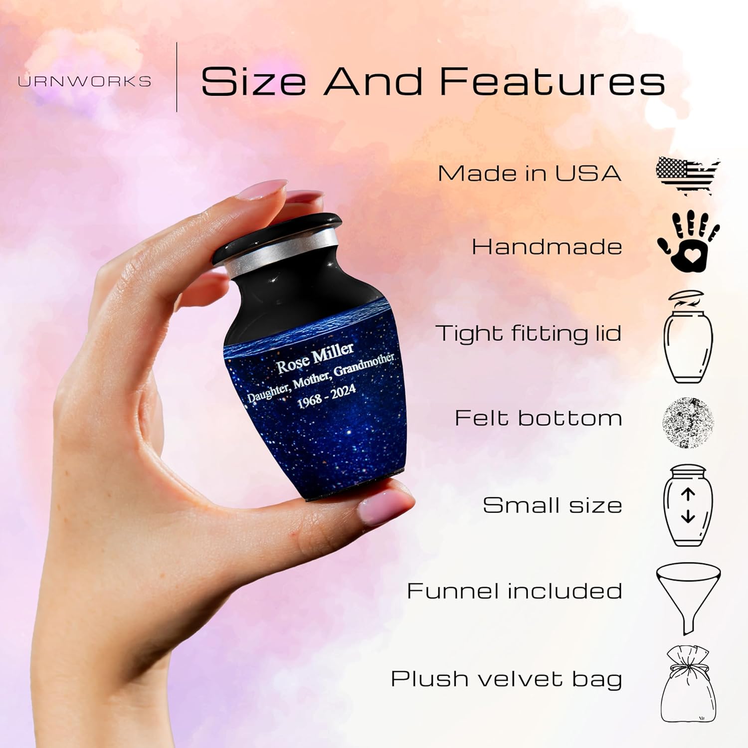 Blue Galaxy Photo Urn for Human Ashes - Personalized Cremation Keepsake