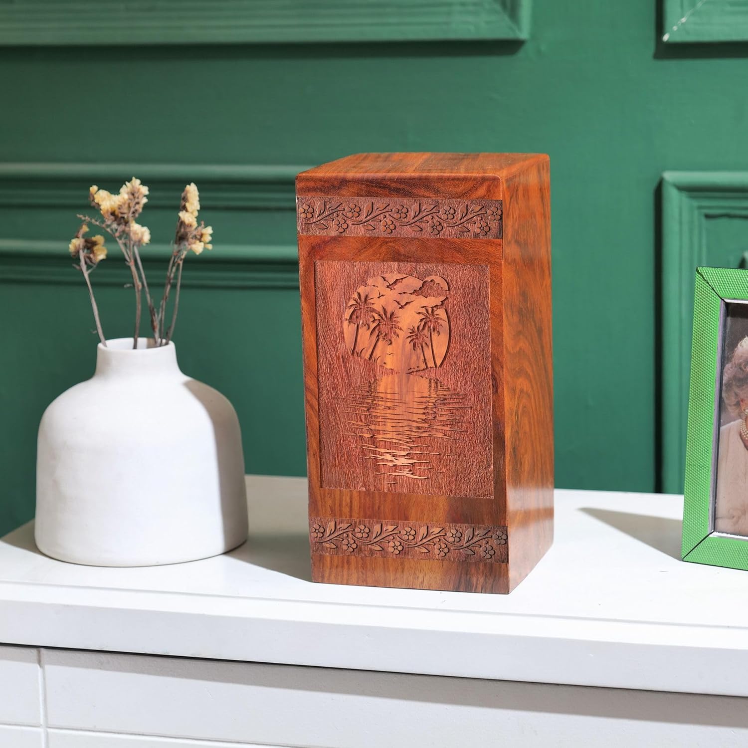 Sunset Urn for Human Ashes - 8 Inch Wooden Urn
