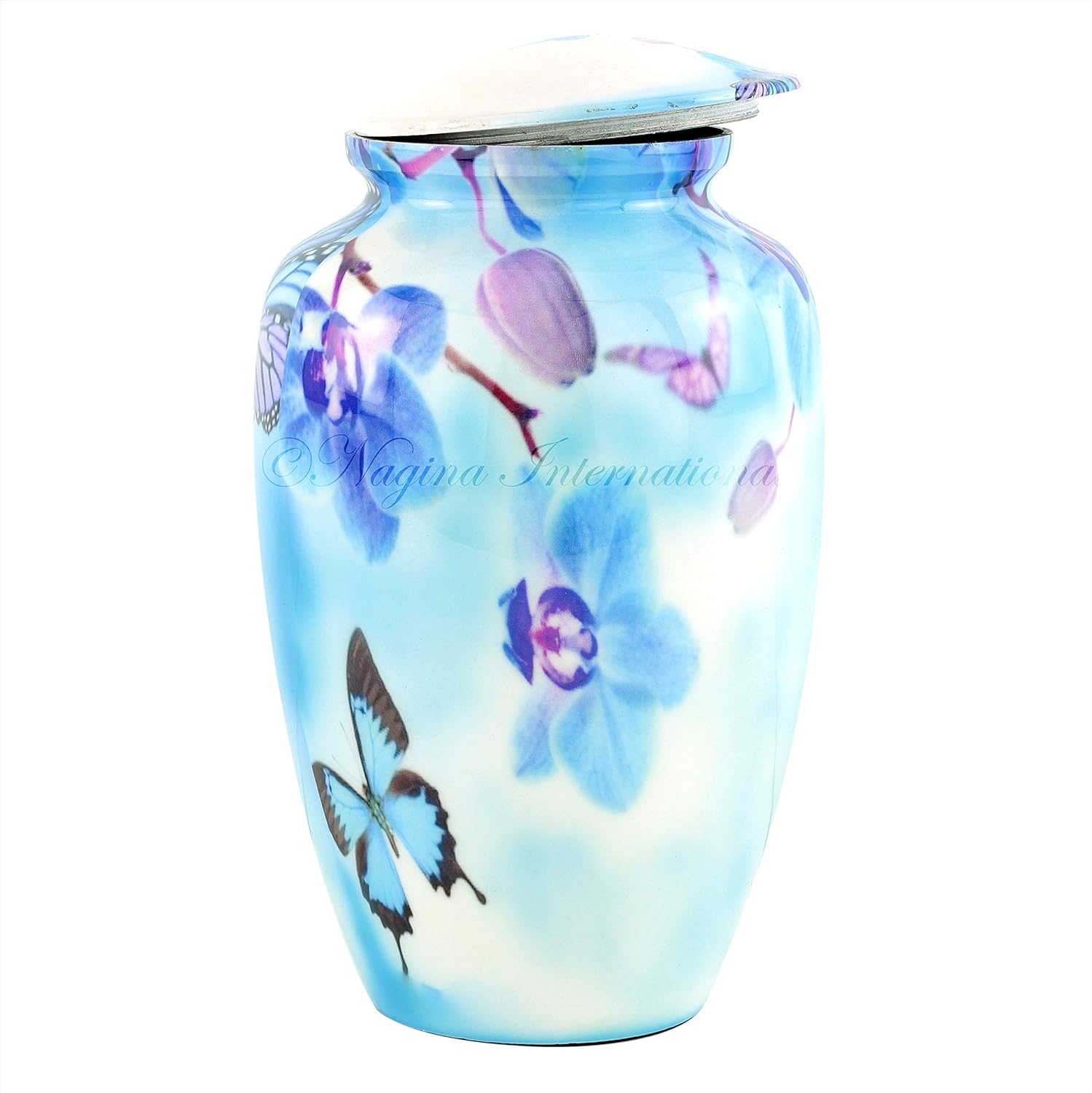 10 Inch Large Metal Classic Orchid Blue Urn