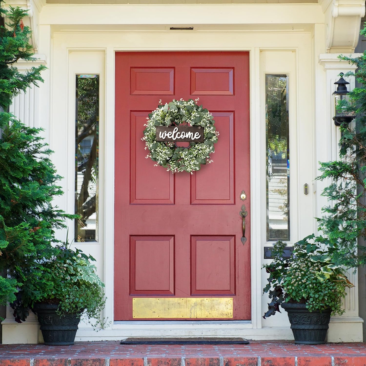 Sggvecsy 16in Artificial Eucalyptus Wreath with Welcome Sign