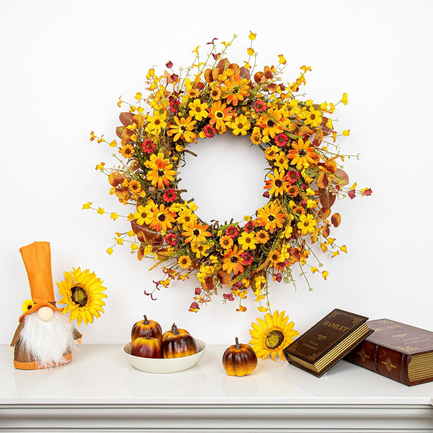 VioletEverGarden 22 Inch Fall Wreath with Berries and Eucalyptus Leaves