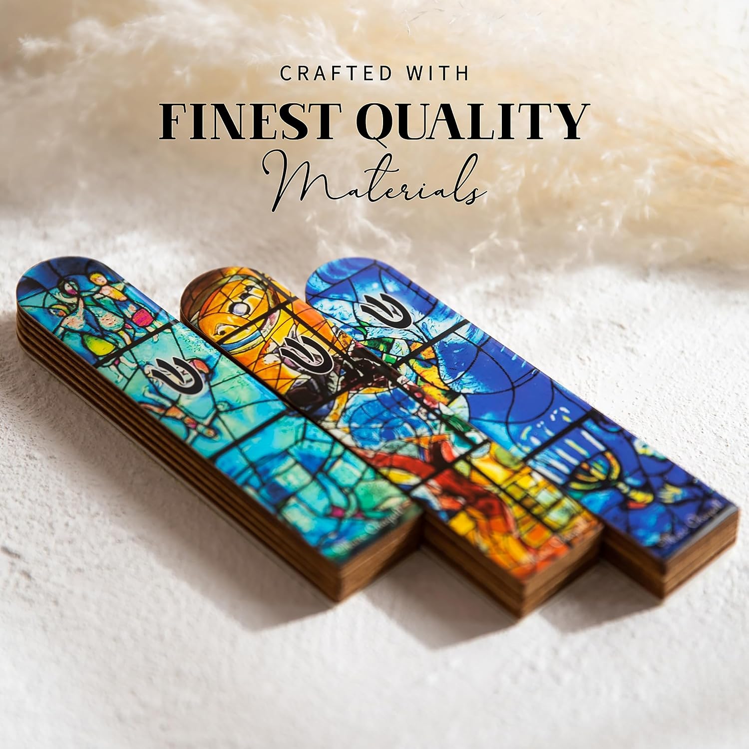 SURI Wooden Mezuzah with Turquoise Design 5 Easy Install Judaica