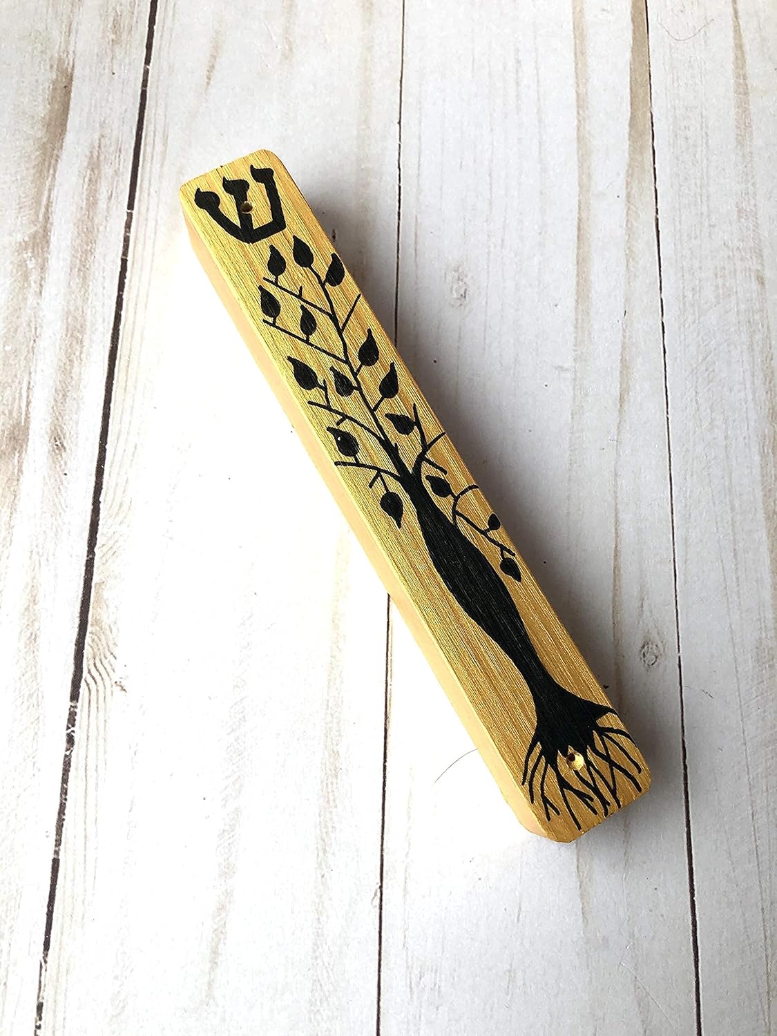 Handmade Tree of Life Mezuzah Case Gold