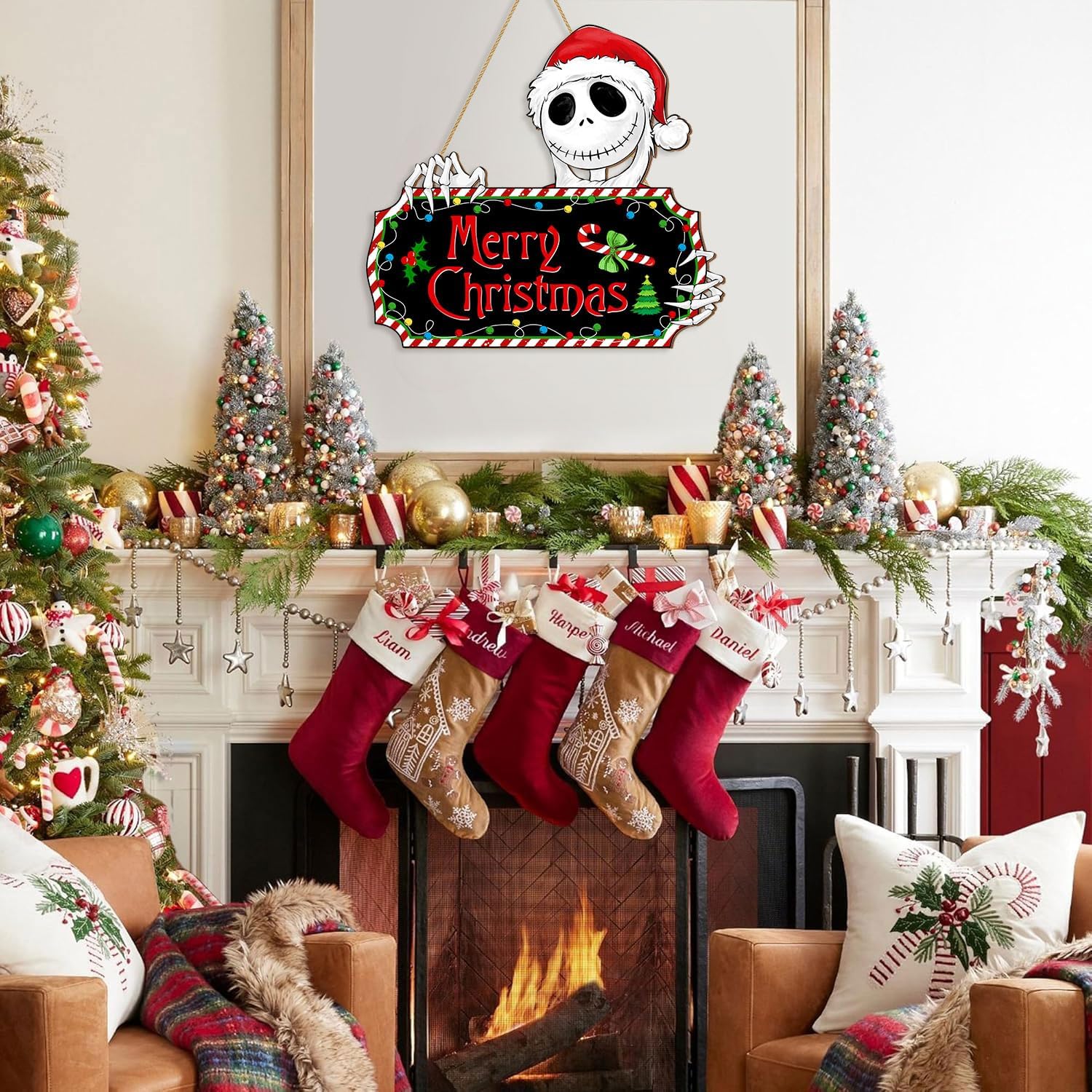 Funny Christmas Door Sign with Skeletal Santa