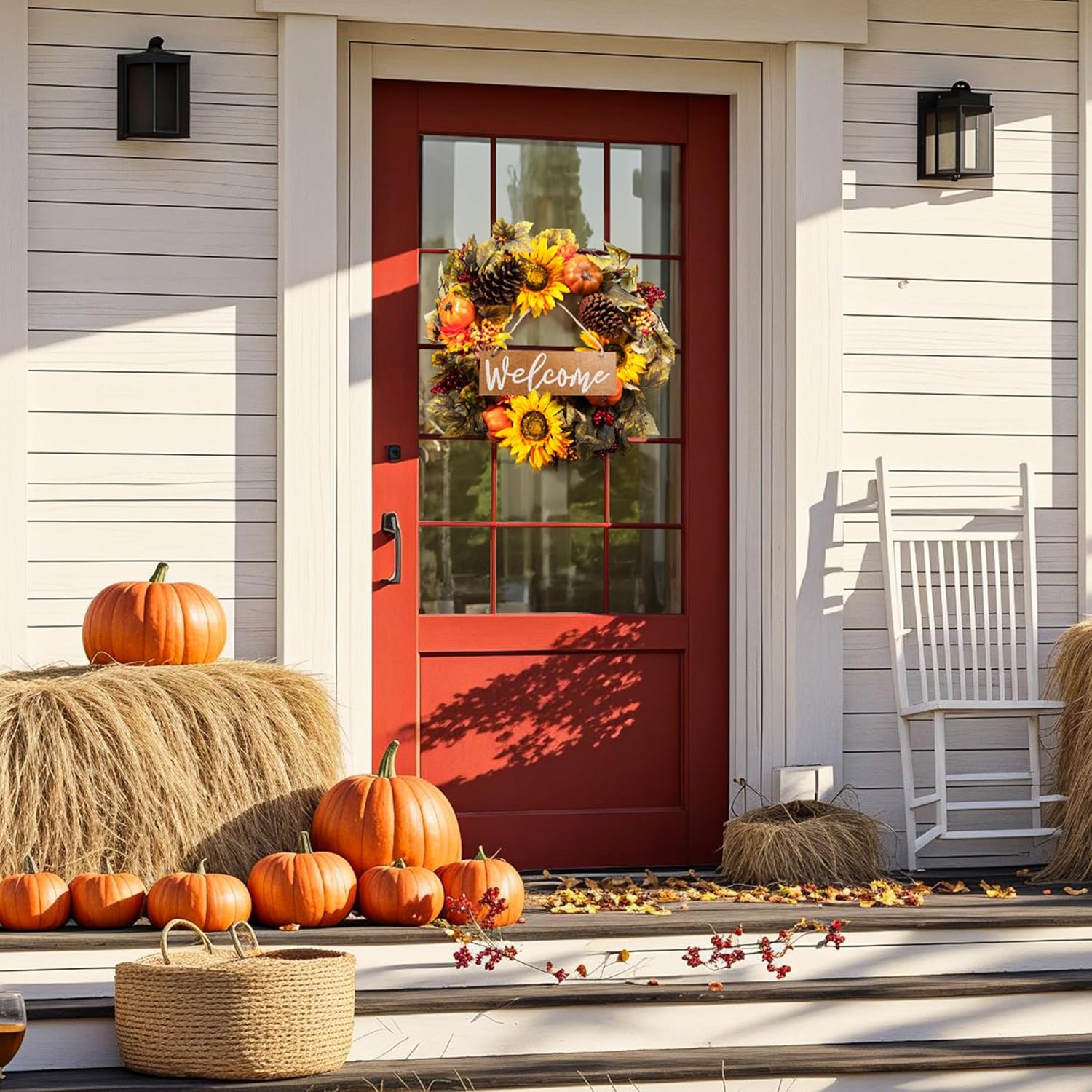 20 Inch Fall Wreath with Welcome Sign Decor