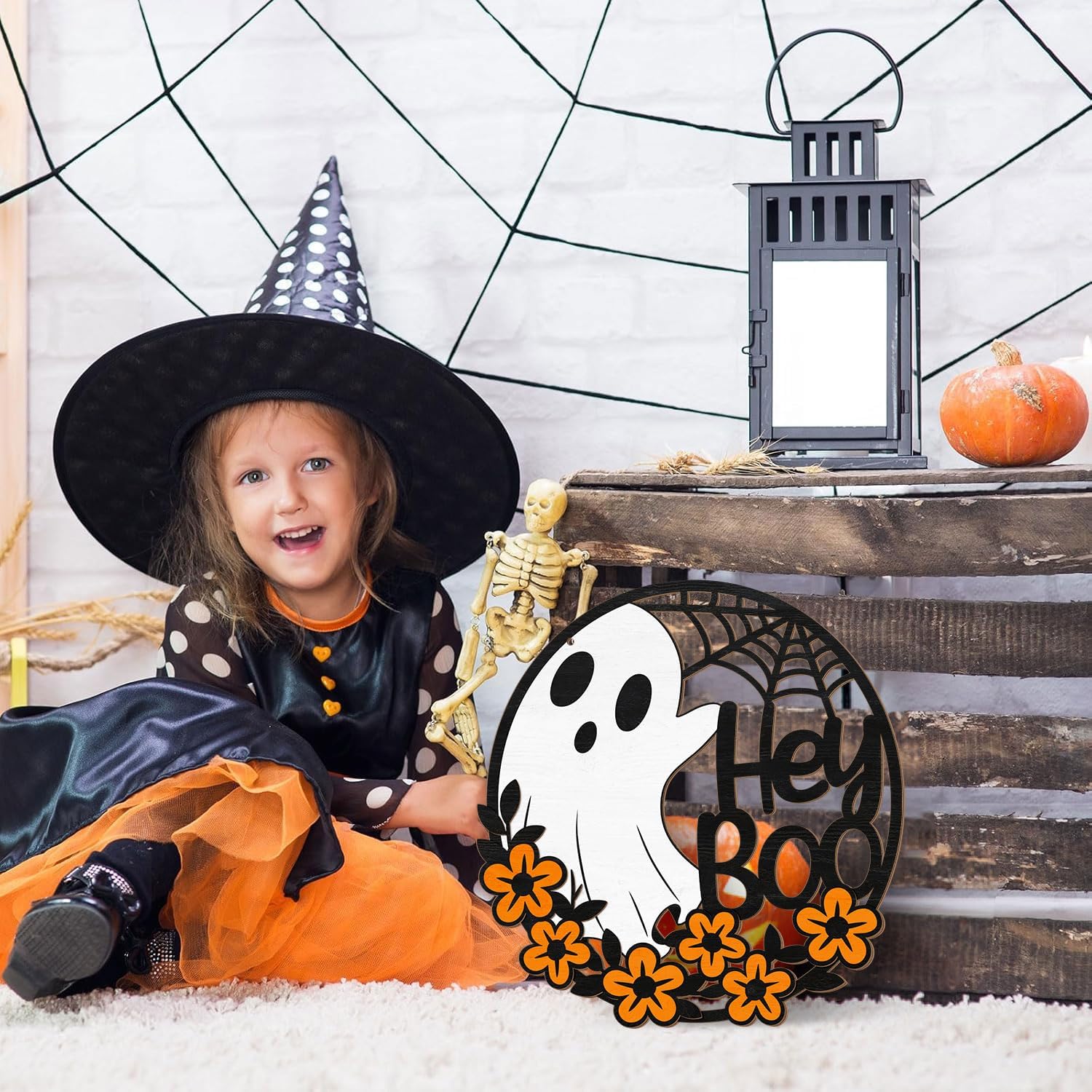 Halloween Hey Boo Ghost Flower Door Sign Decor