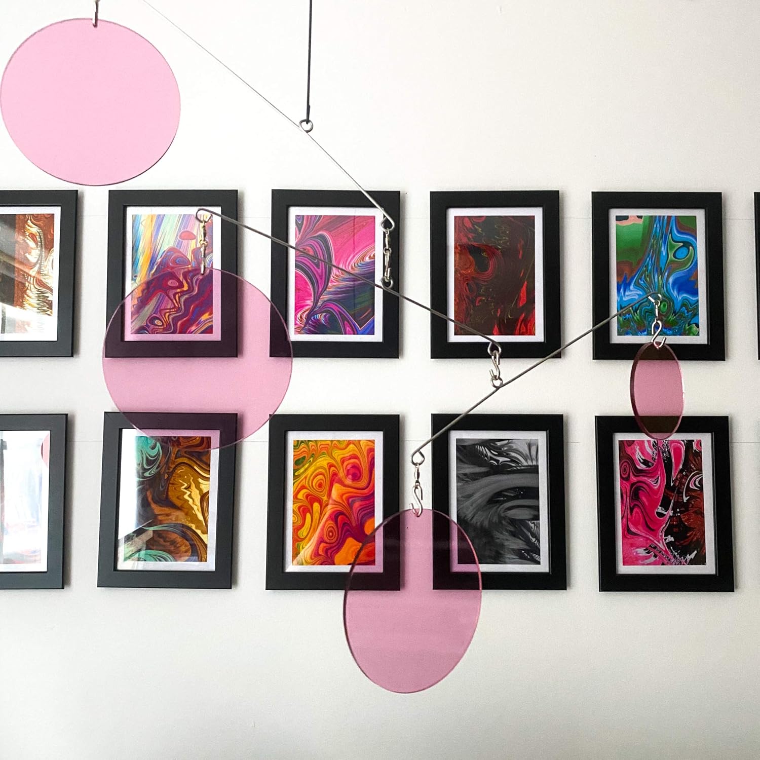 Charming Clear Pink Kinetic Mobile - Mid Century Modern Decor