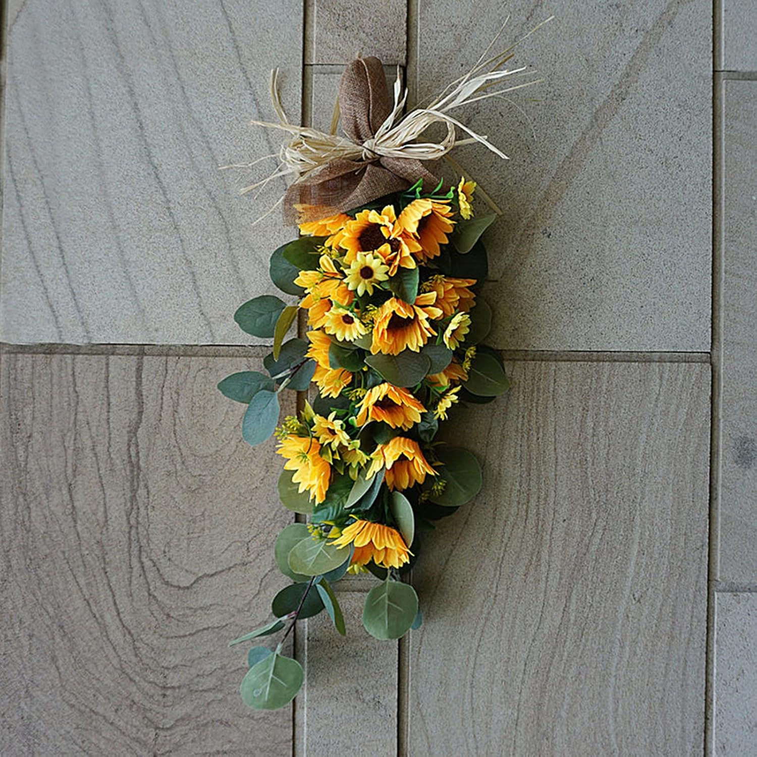 Artificial Sunflower Teardrop Swag for Front Door Decor
