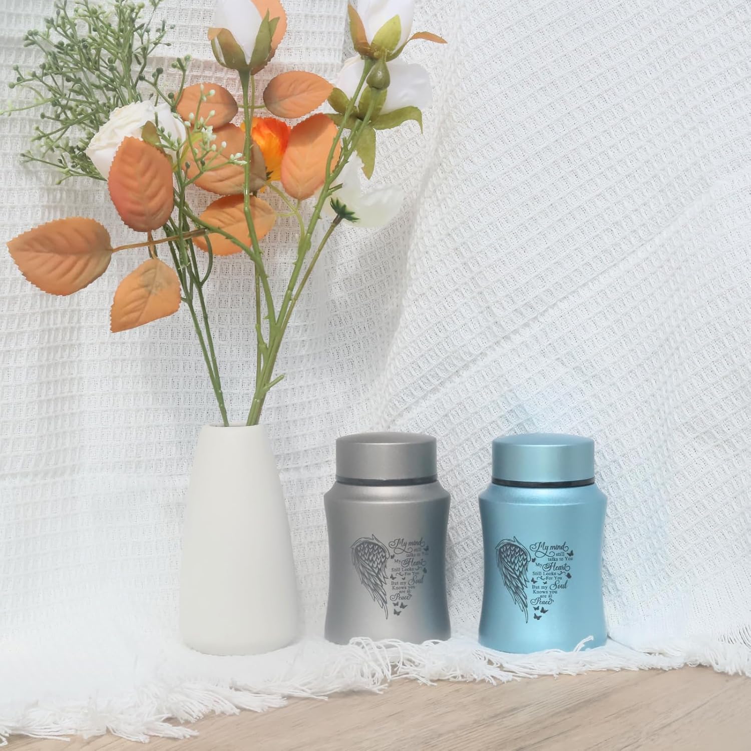 45 Inch Small Urn Stainless Steel Heart Shape Memorial Ashes Container Blue