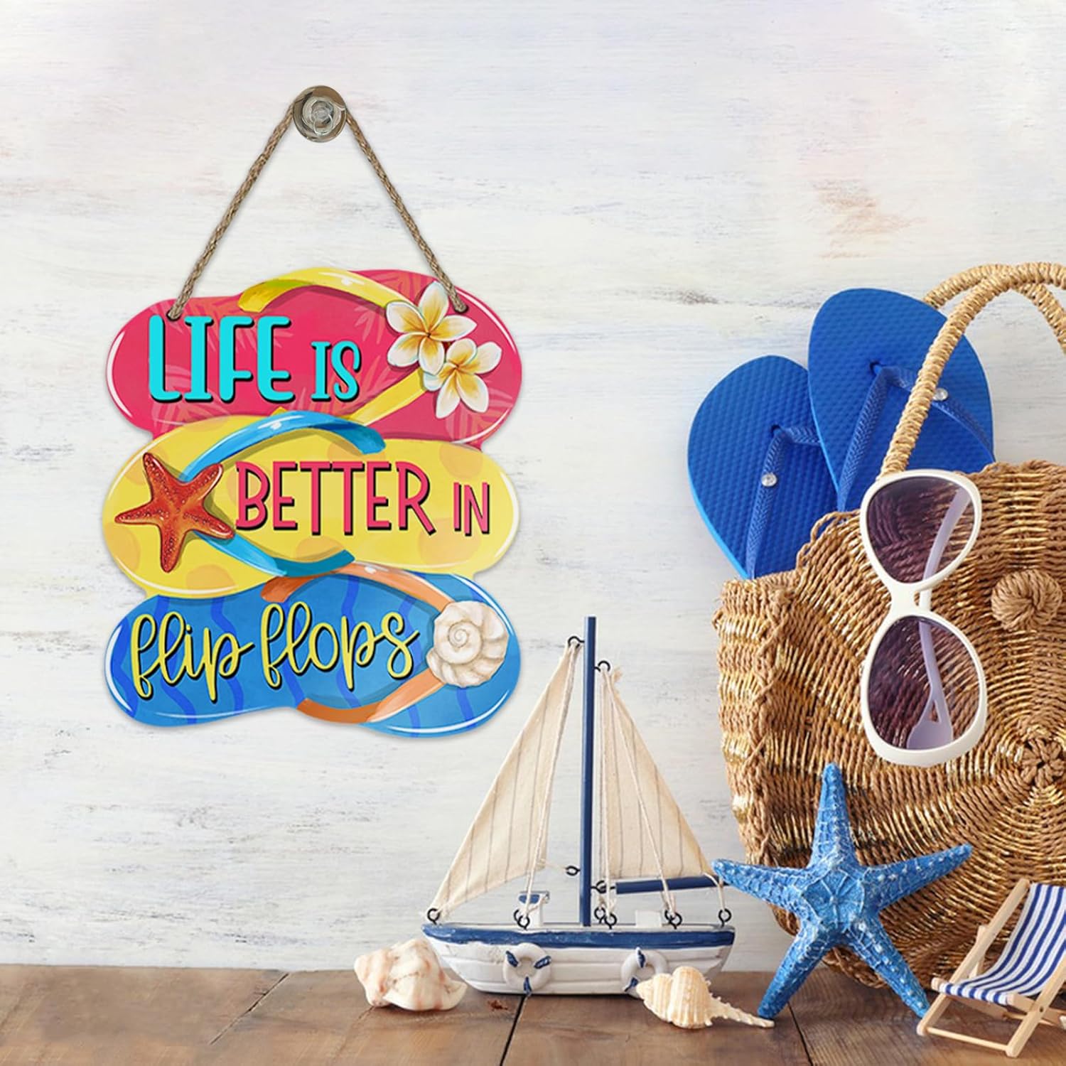 Bolisom Summer Life Flip Flops Beach Door Sign