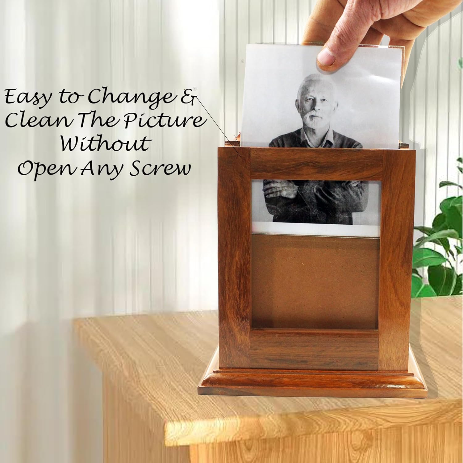 Elegant Medium Rosewood Cremation Urn with Photo Frame