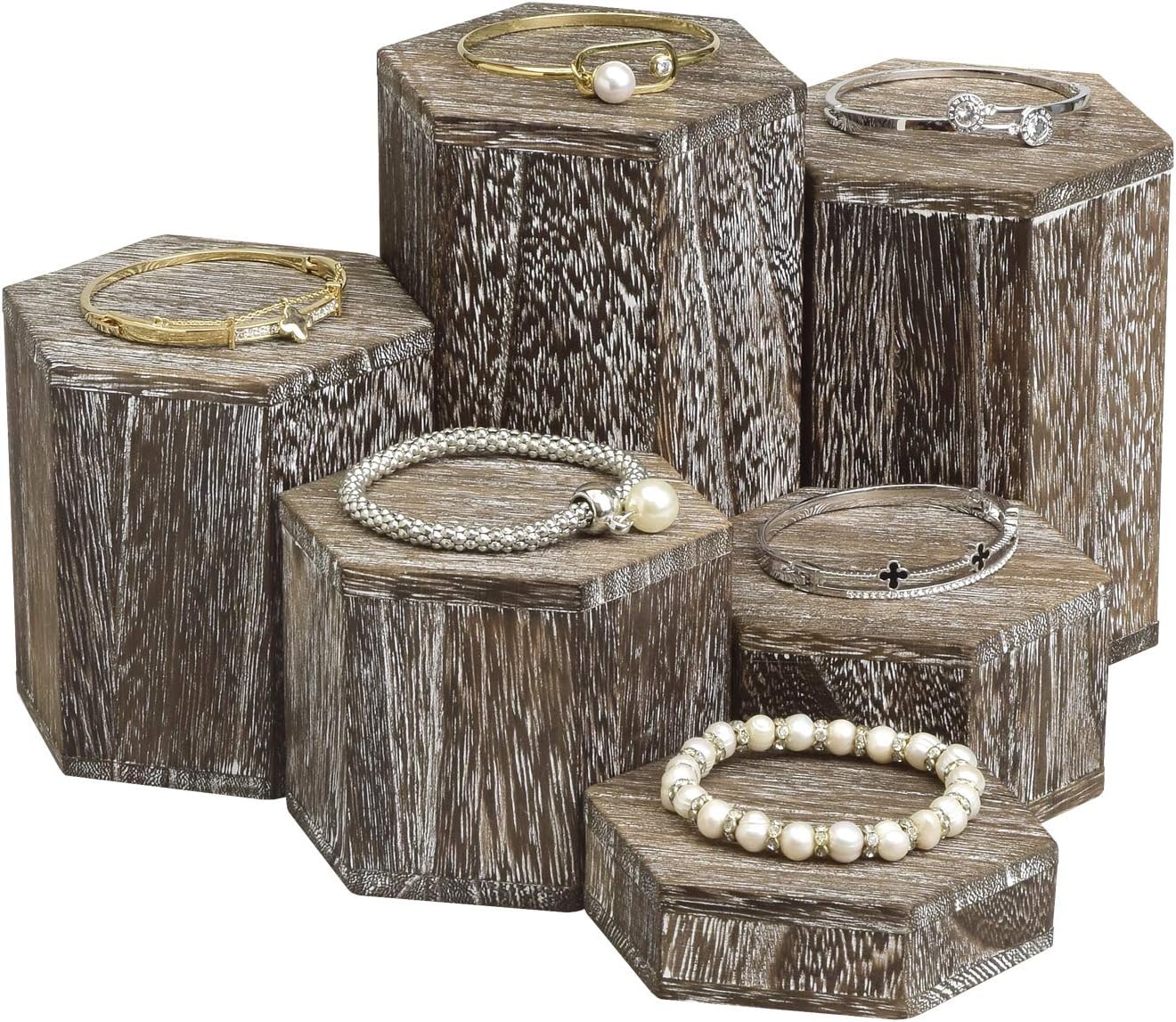 MOOCA 6-Piece Wooden Hexagon Risers Display Stand