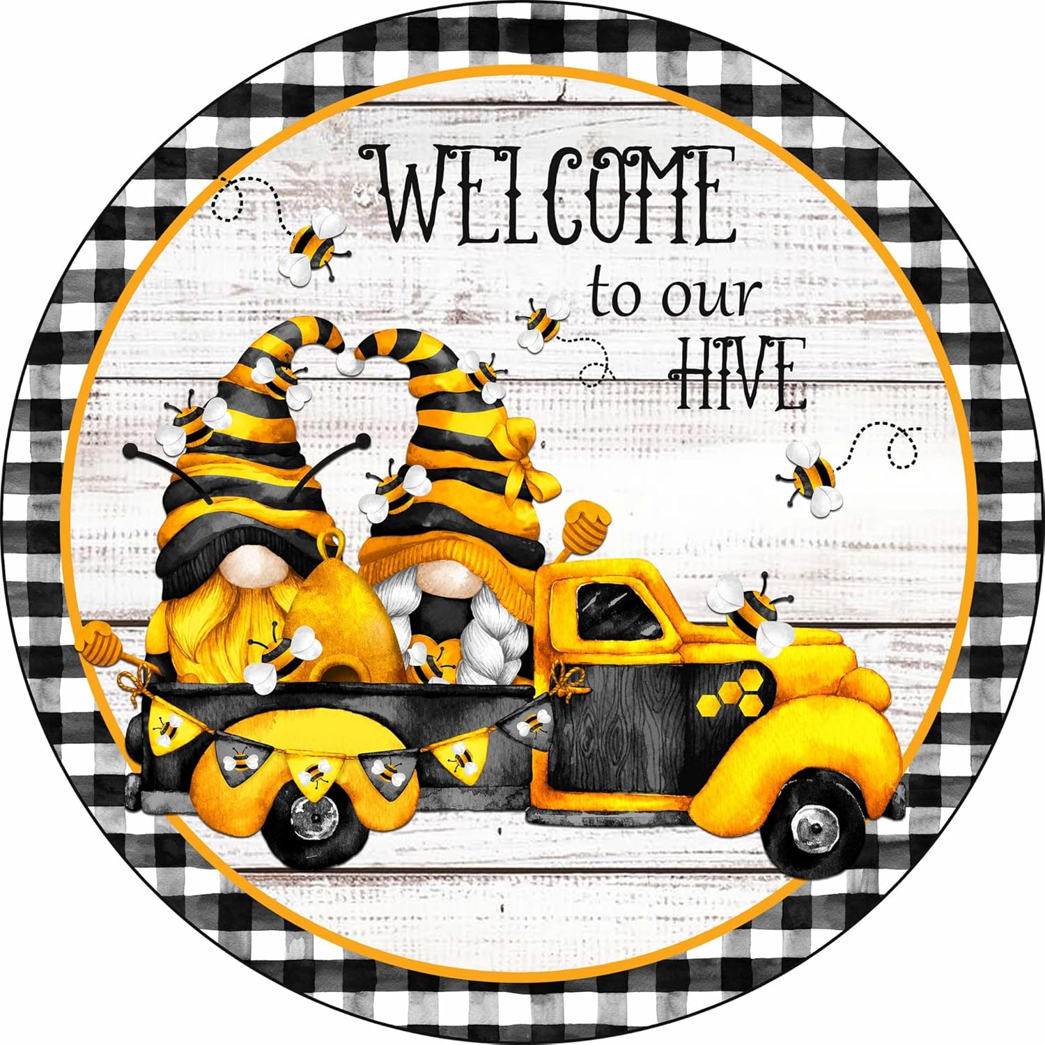 Funny Bumble Bee Gnome Truck Sign 8x8 Inches