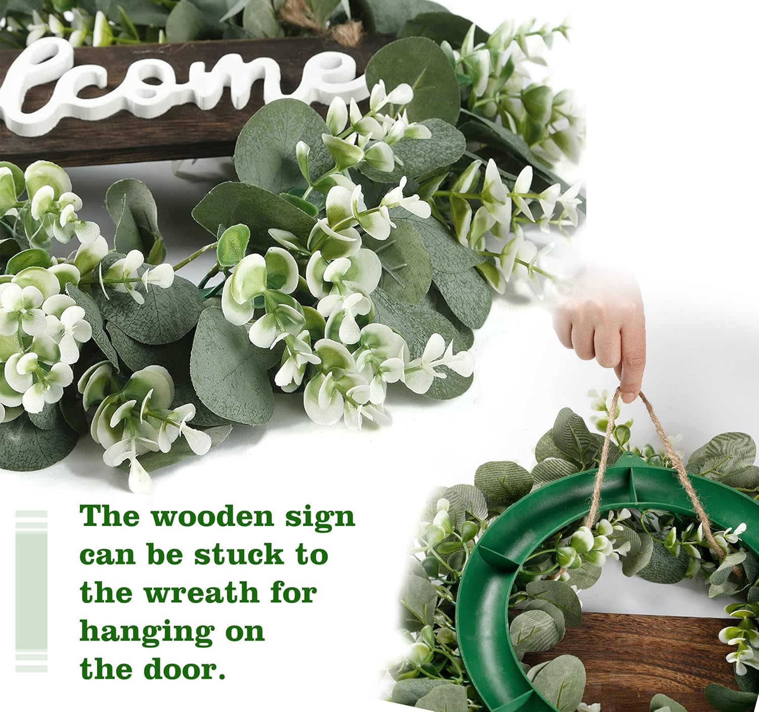 Sggvecsy 16in Artificial Eucalyptus Wreath with Welcome Sign
