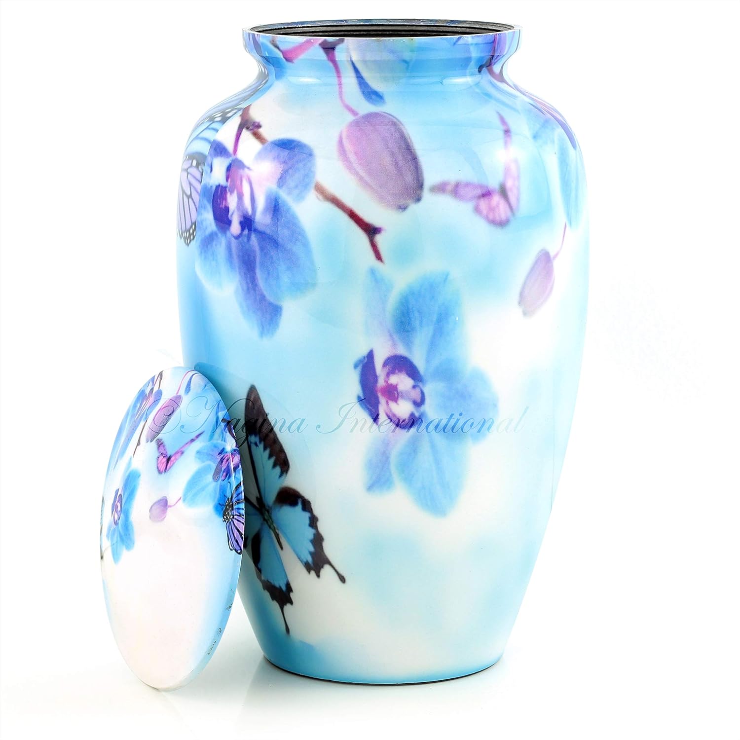 10 Inch Large Metal Classic Orchid Blue Urn