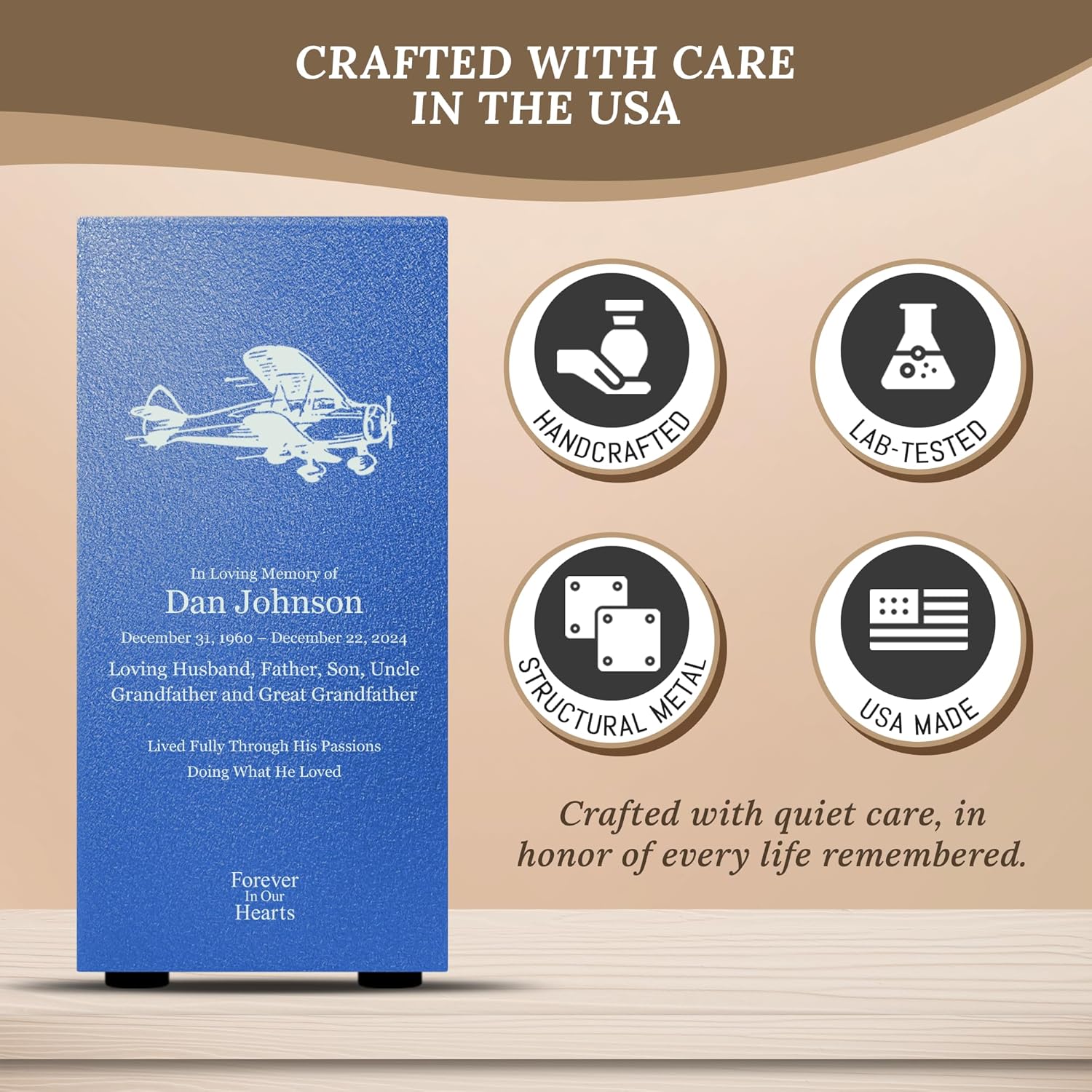 Elegant Customizable Cremation Urn for Human Ashes - Airplane Pilot