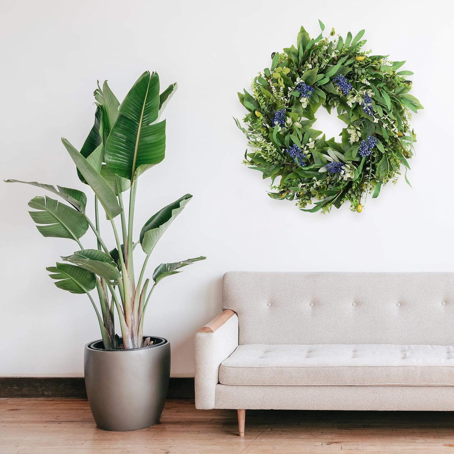 22 Inch Door Wreath with Eucalyptus Olive Leaves