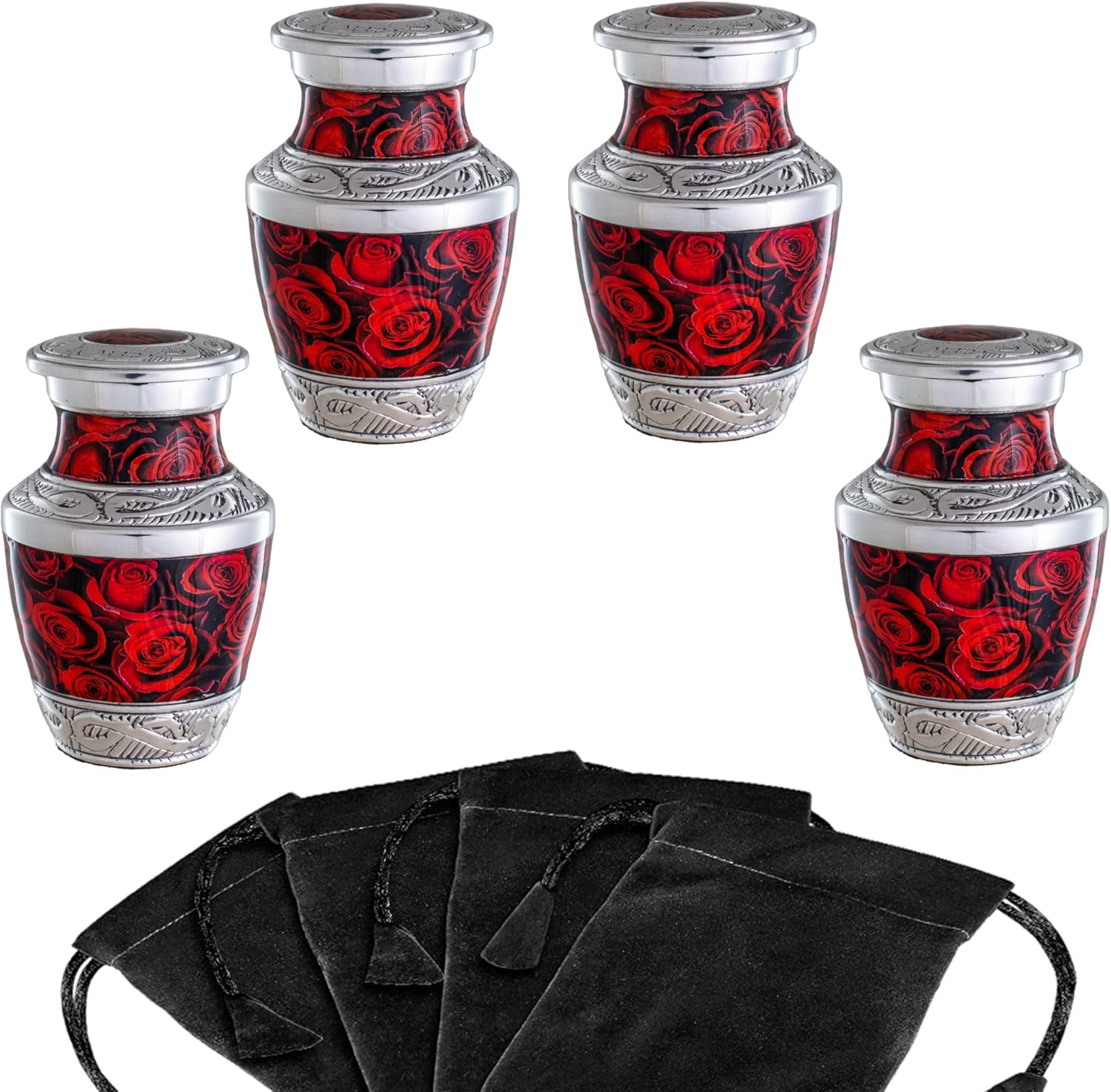 Olivia Memorials Red Roses Mini Urns Set of 4