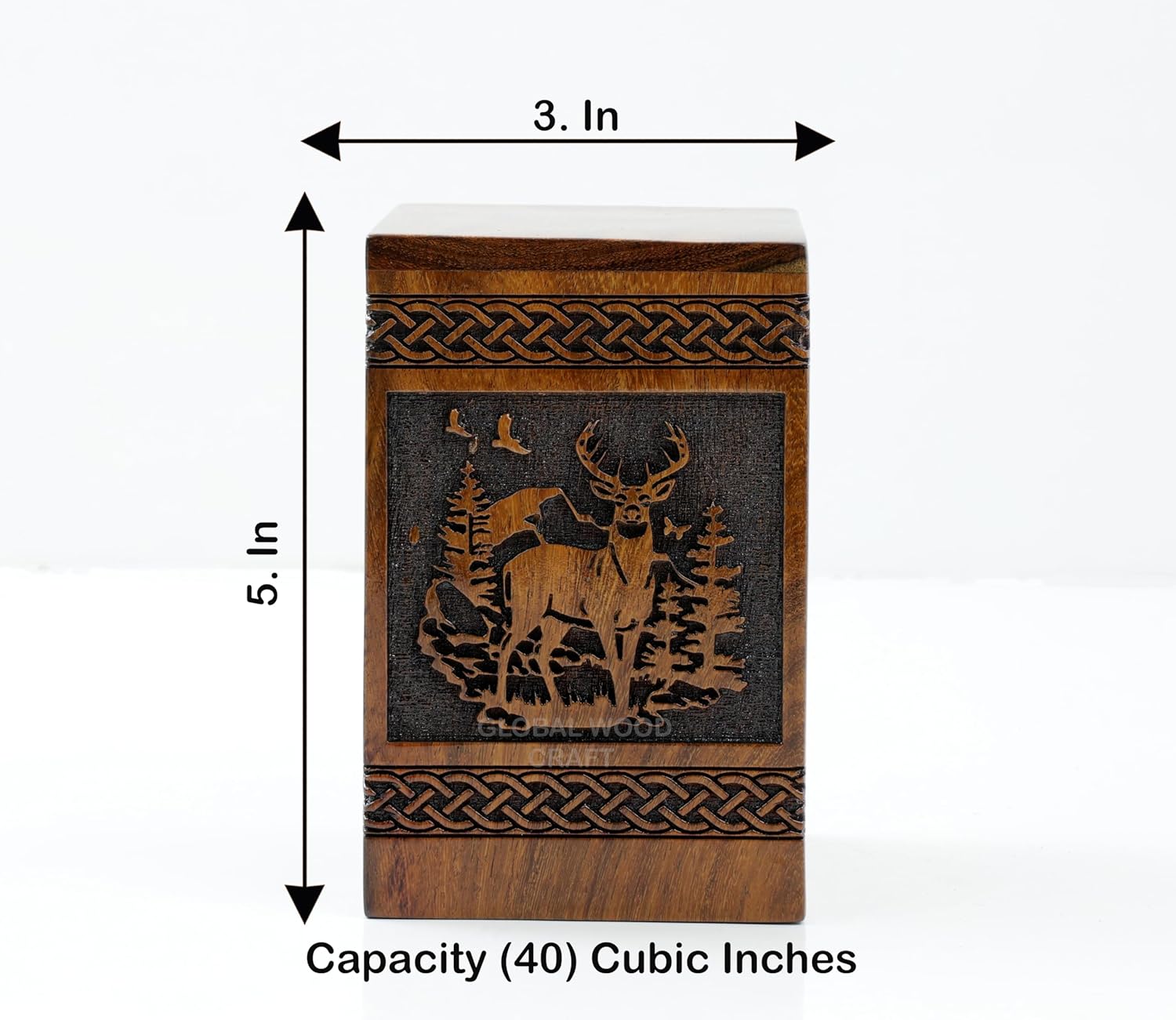 Handmade Rosewood Deer Urn Small 40 Cubic Inches