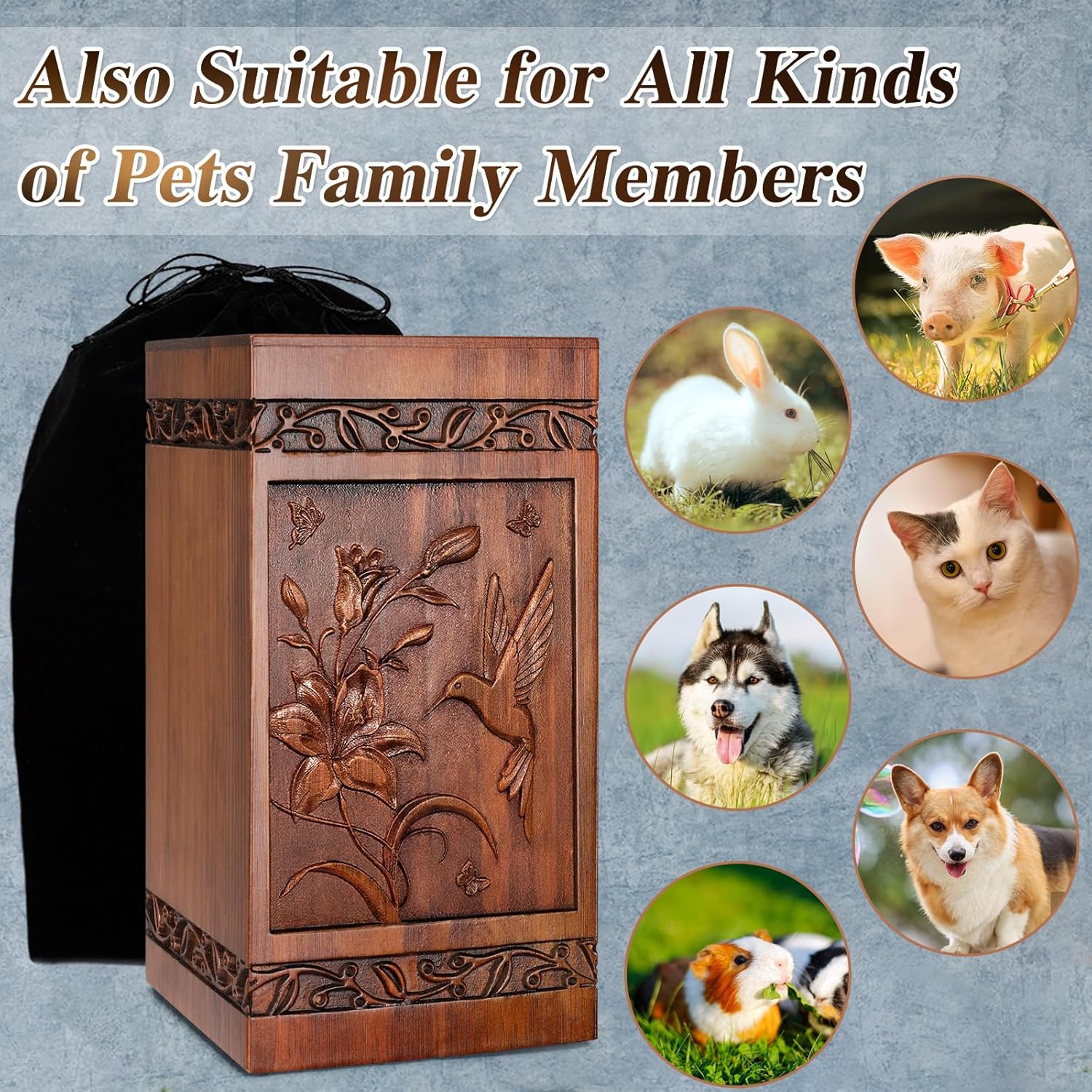 Handcrafted Wooden Cremation Urn with Hummingbird Design