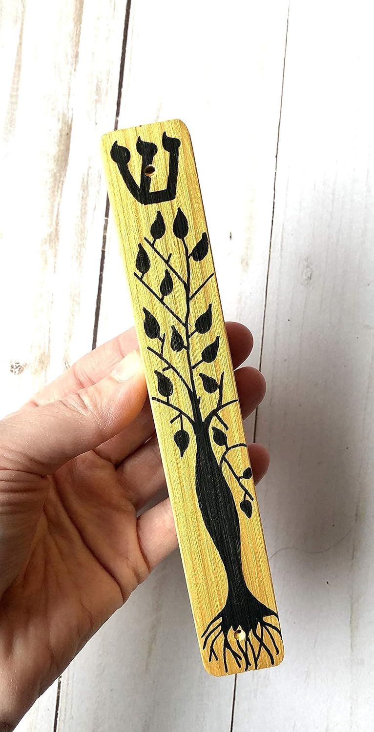 Handmade Tree of Life Mezuzah Case Gold