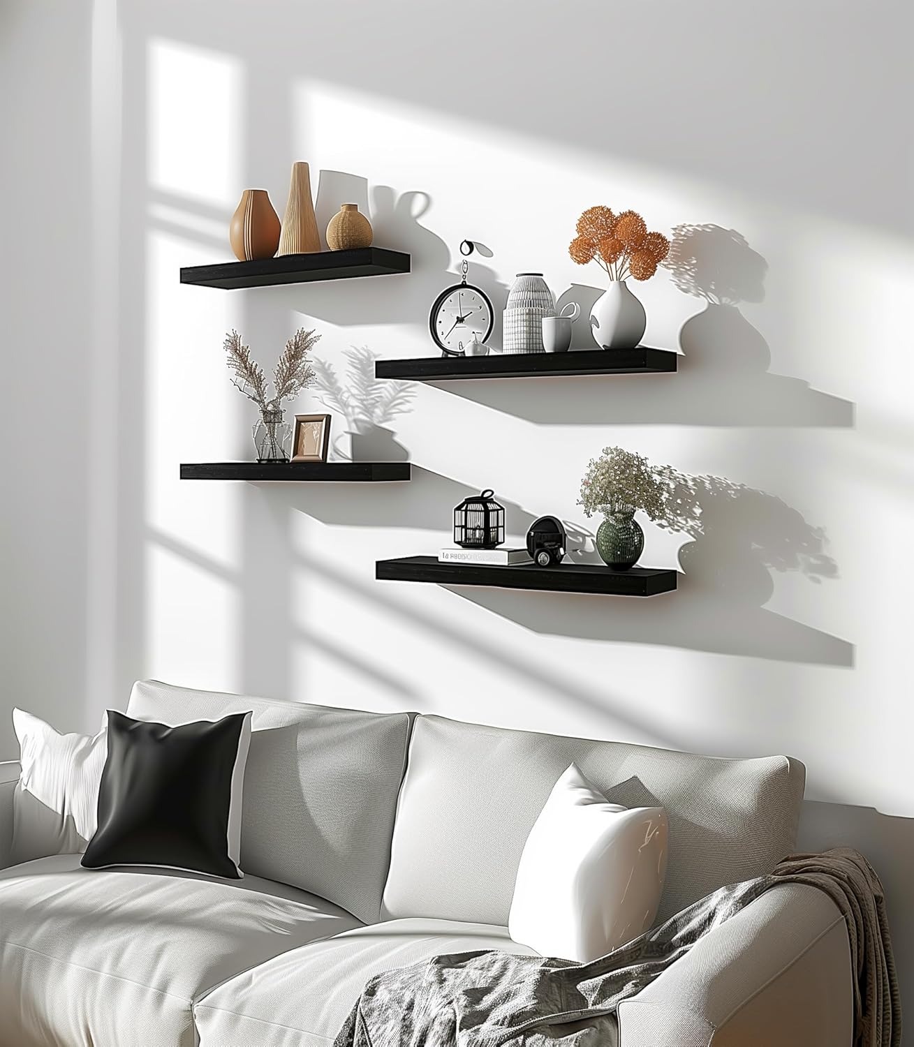 PHPH Wood Floating Shelves Set of 6 Black 17 Inch