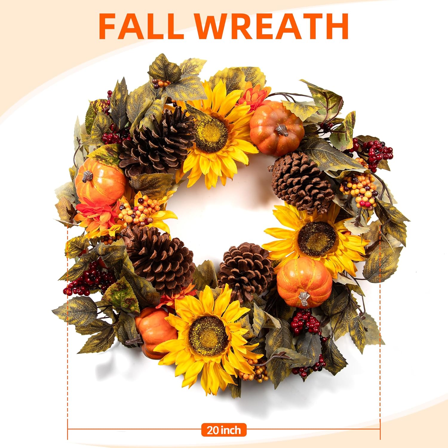 20 Inch Fall Wreath with Welcome Sign Decor