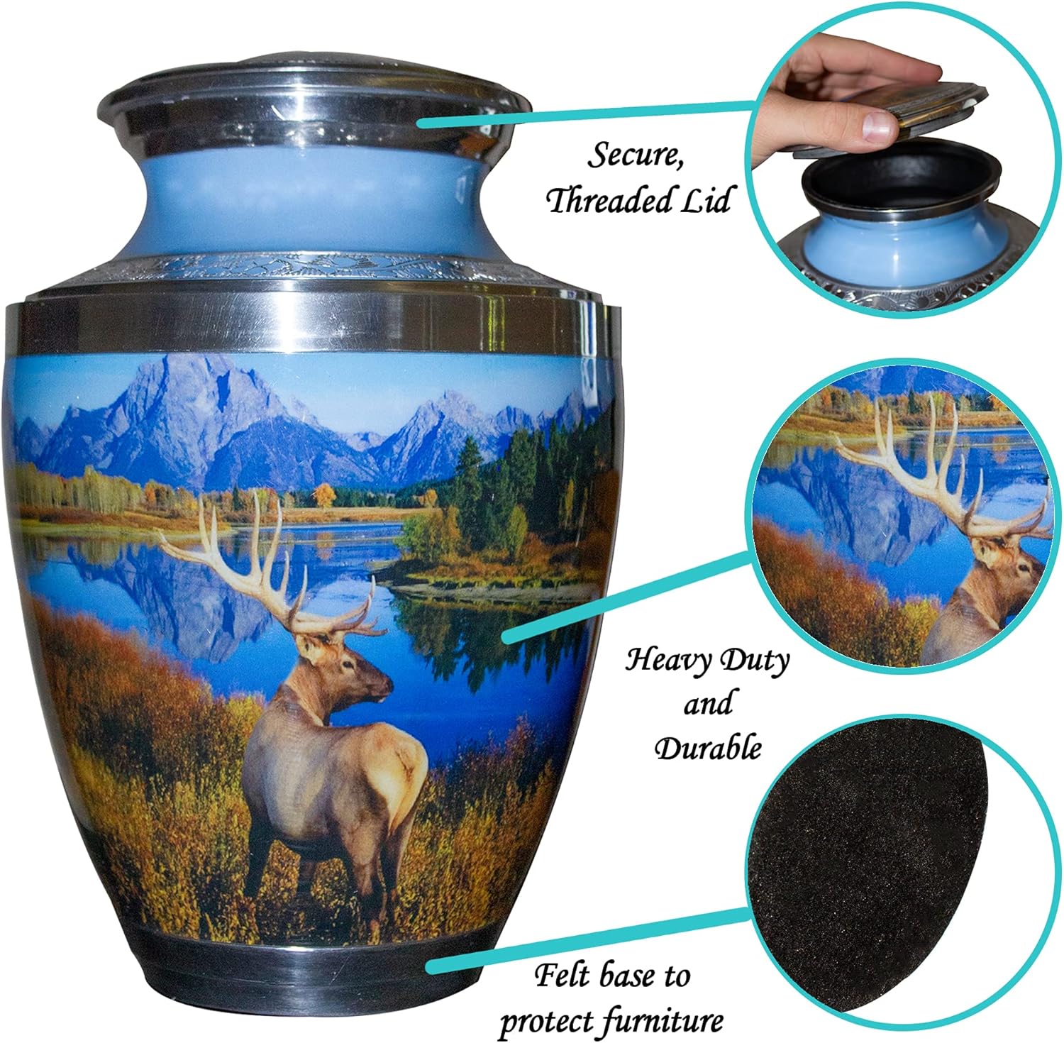 Personalized Large Funeral Urn with Velvet Bag and Keepsake