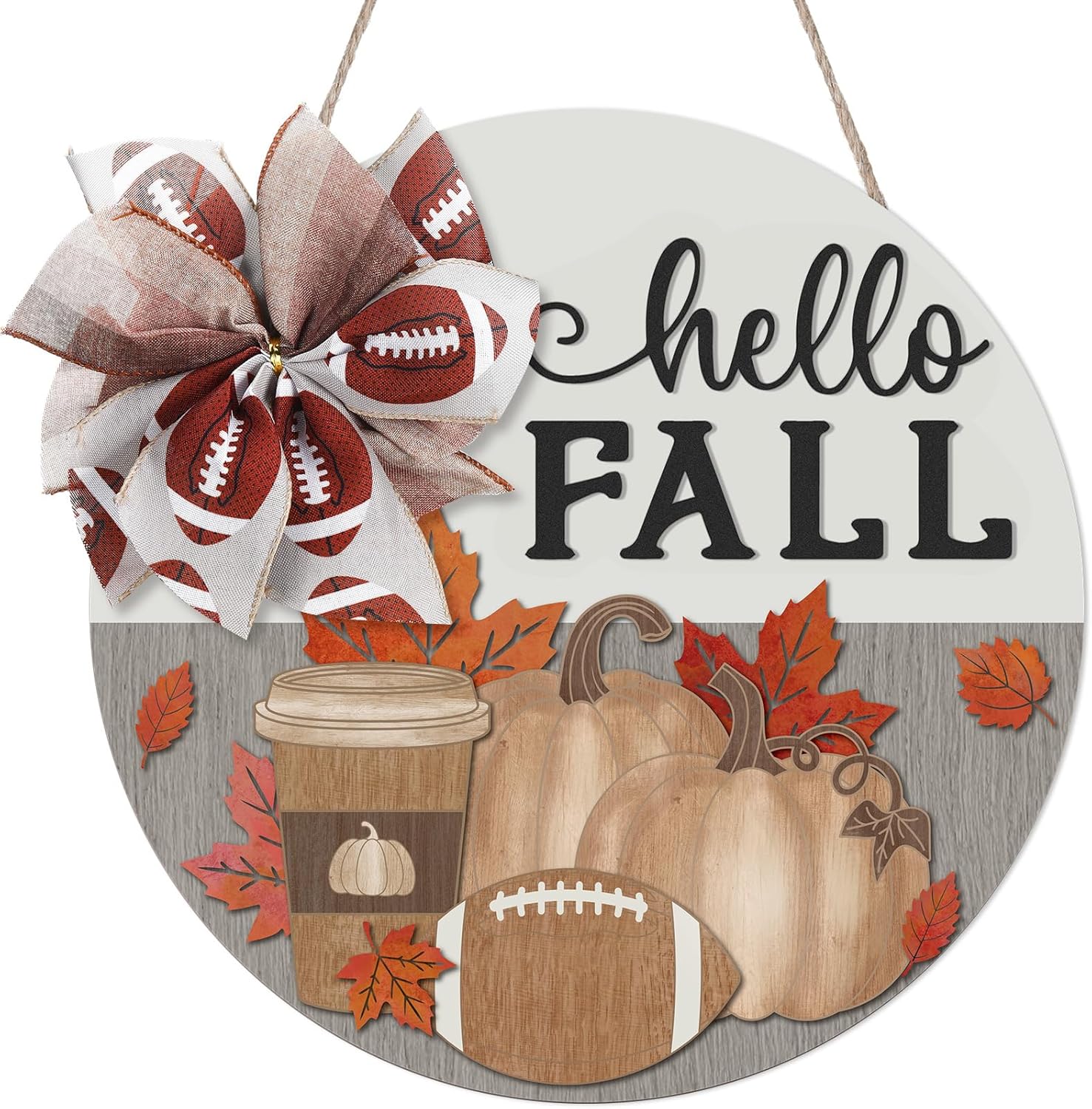 Yousoontic Fall Door Sign with Football Bow