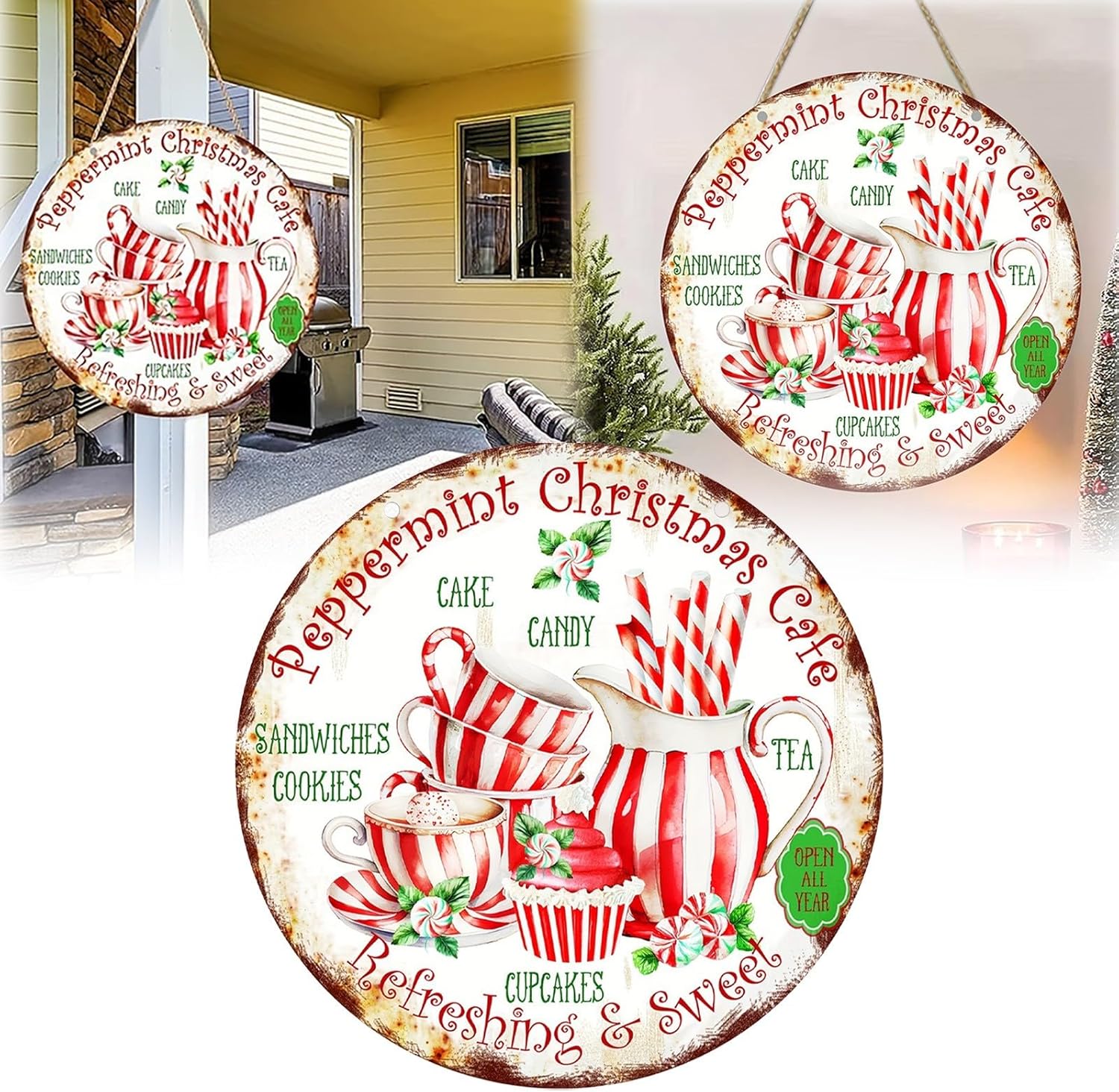 Wooden Christmas Welcome Door Wreath Sign