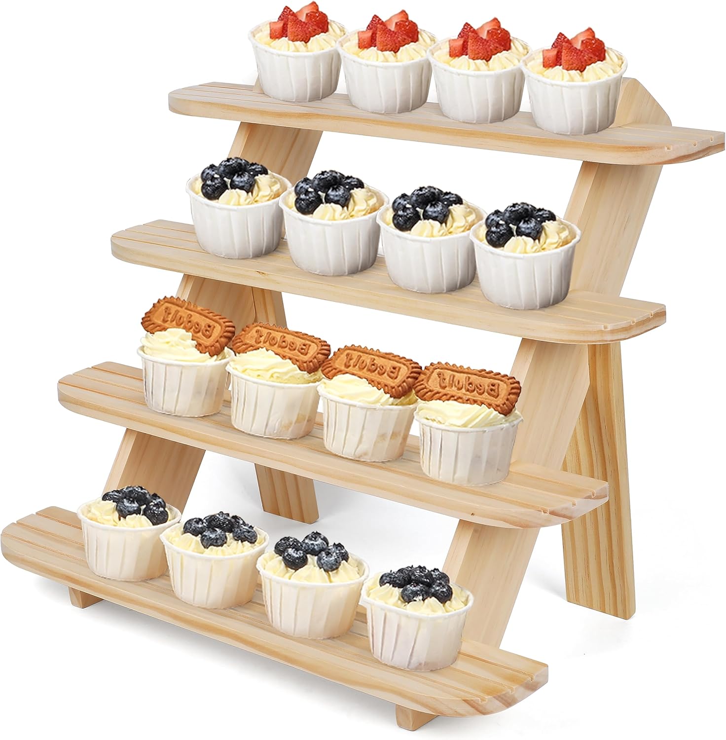 Wooden Cupcake Display Stand with 4 Tiers and Risers