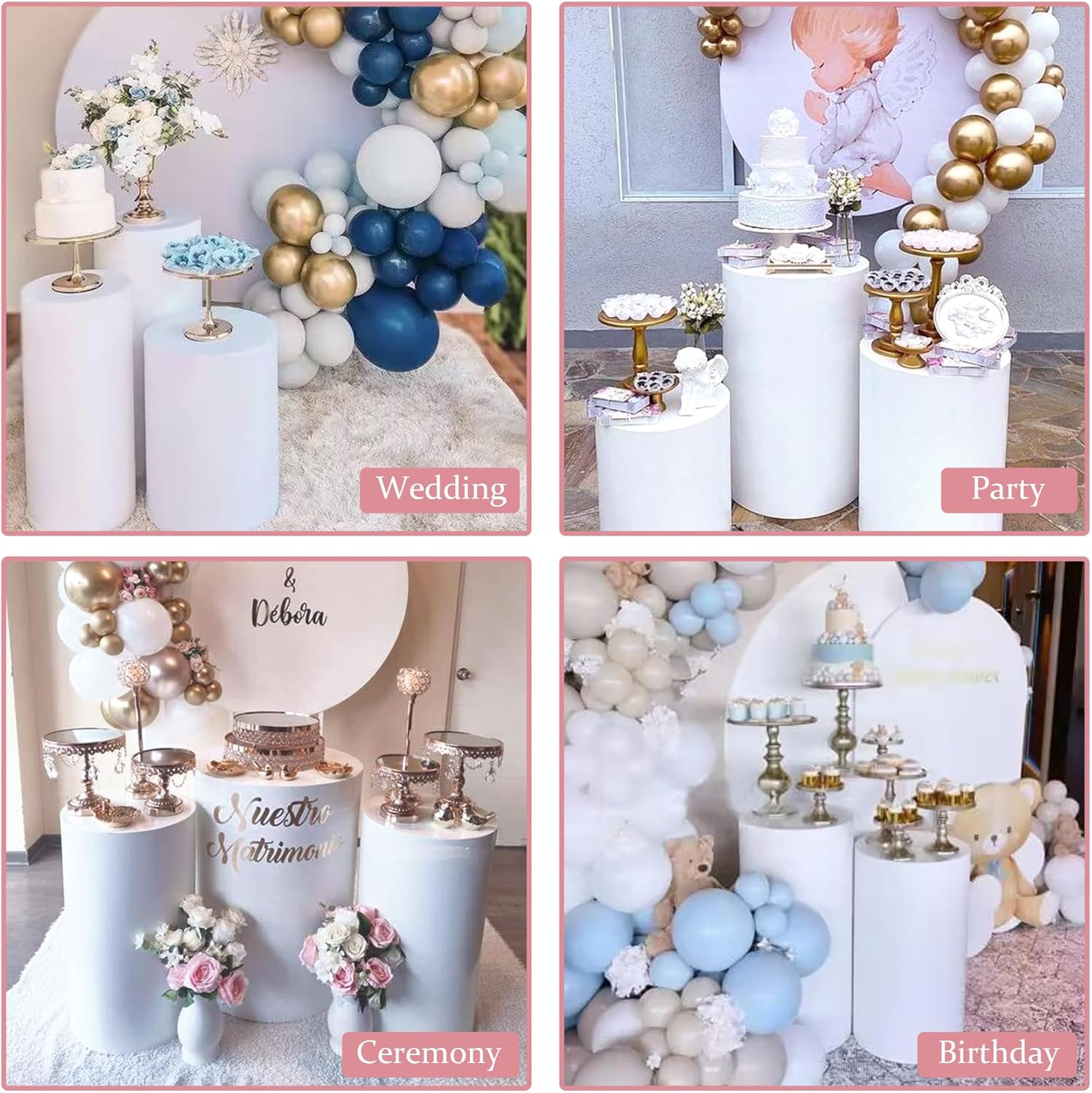 3PCS White Metal Cylinder Pedestal Stands for Party Decorations