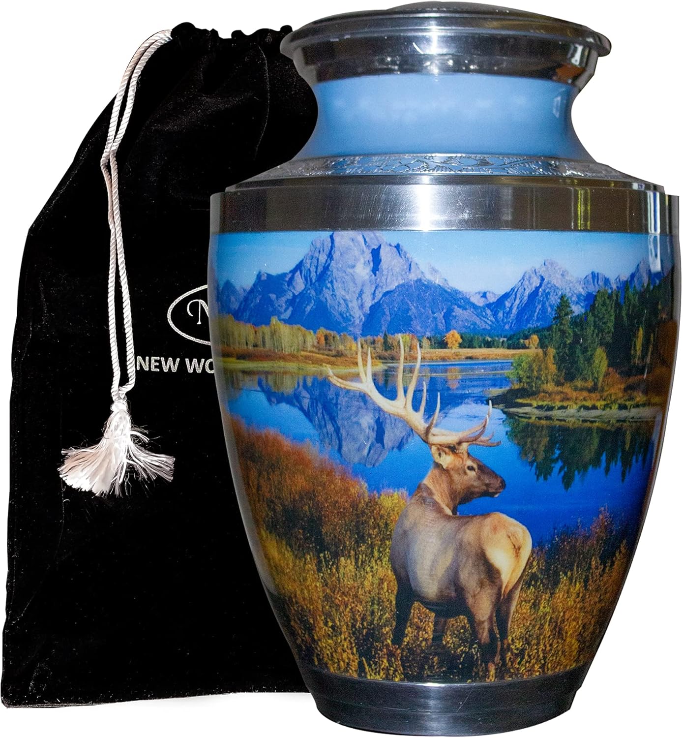 Personalized Large Funeral Urn with Velvet Bag and Keepsake