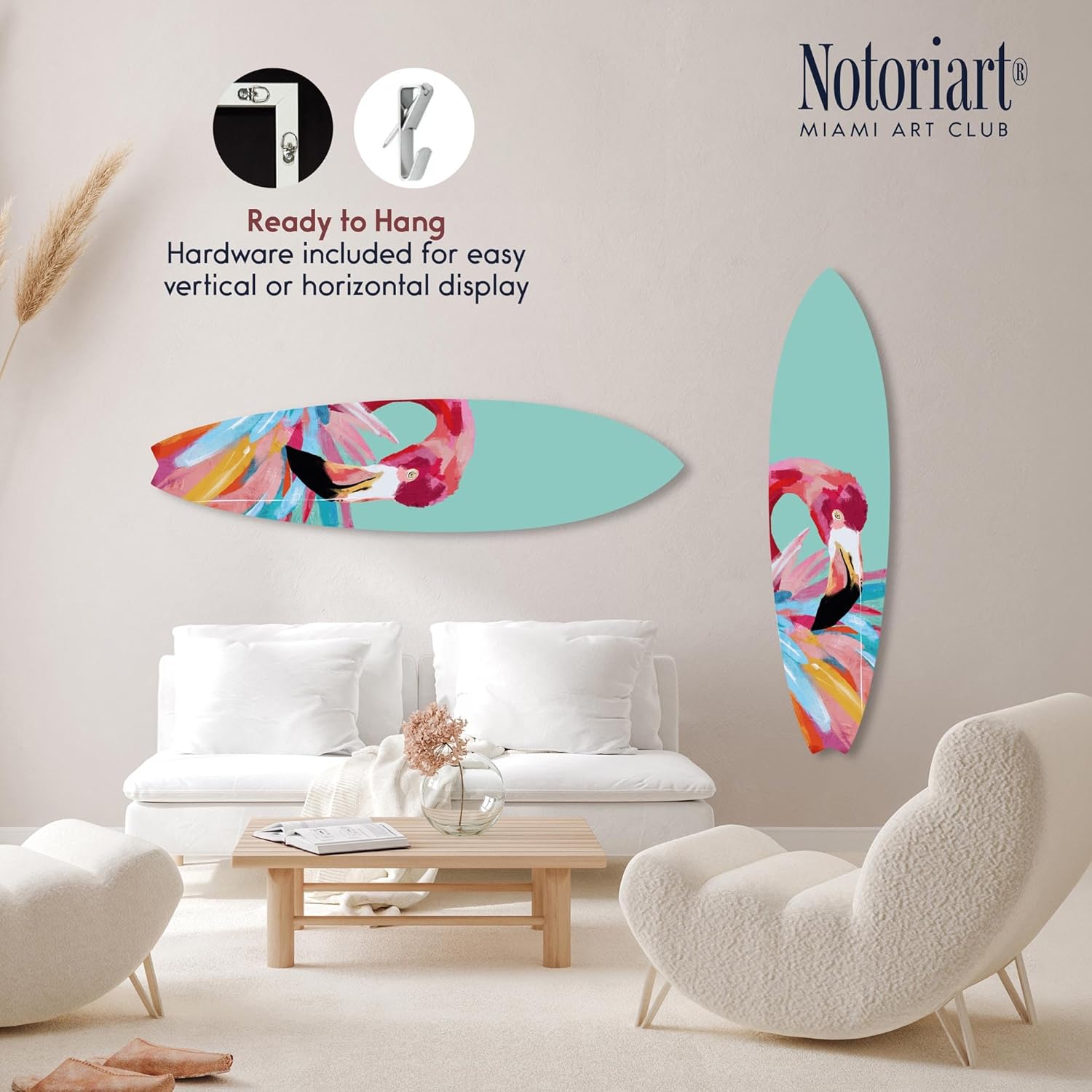 Flamingo in Colors Surfboard Acrylic Wall Art 15x60