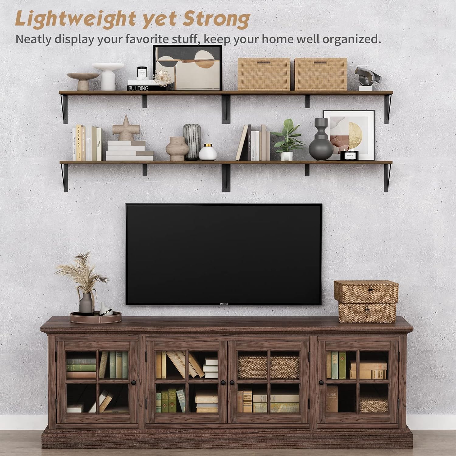 Forbena Floating Book Shelves Wall Set of 3 Rustic Brown