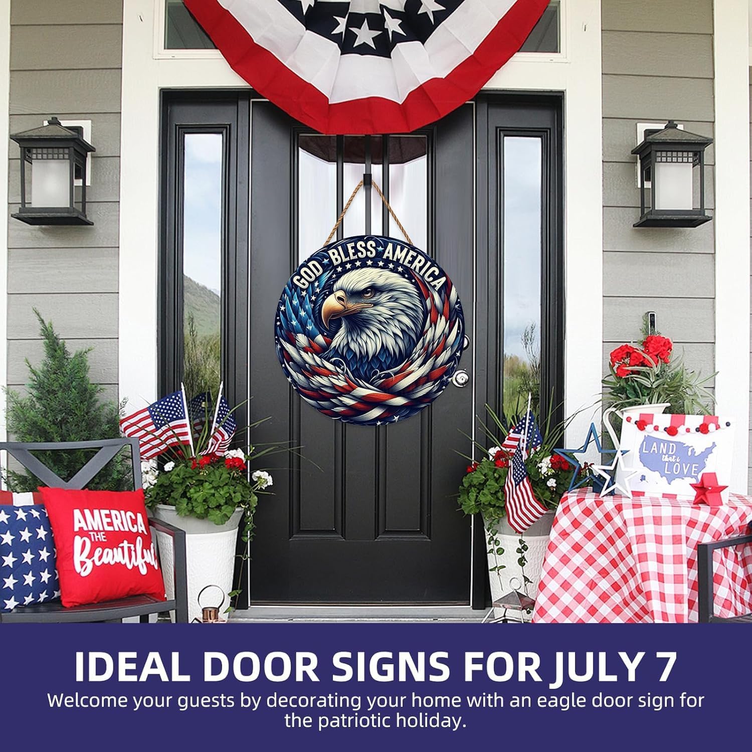 4th of July Patriotic Door Sign with Eagle and Flag Design