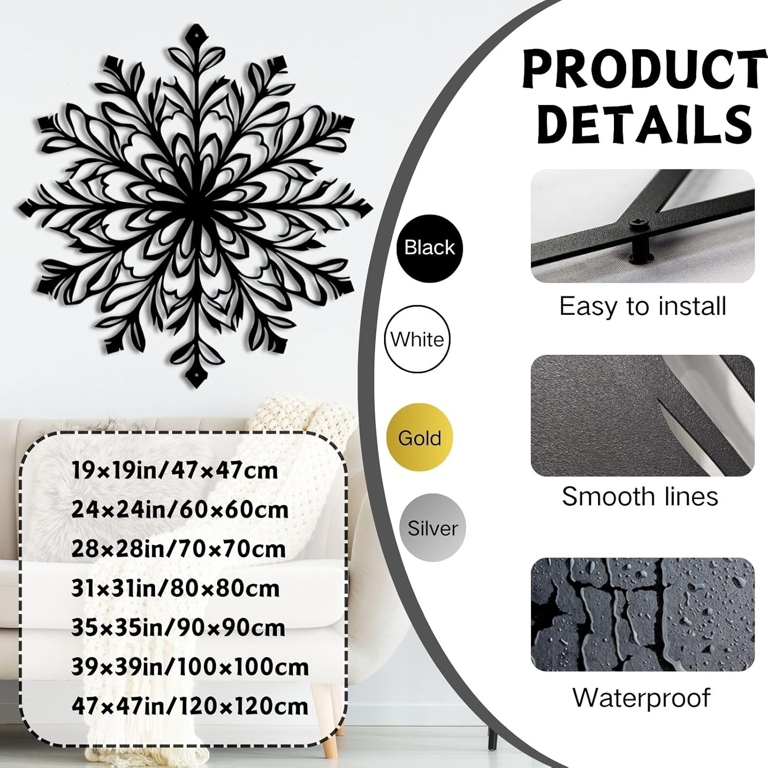ENJOYOO Snowflake Metal Wall Art Decor 24x24in